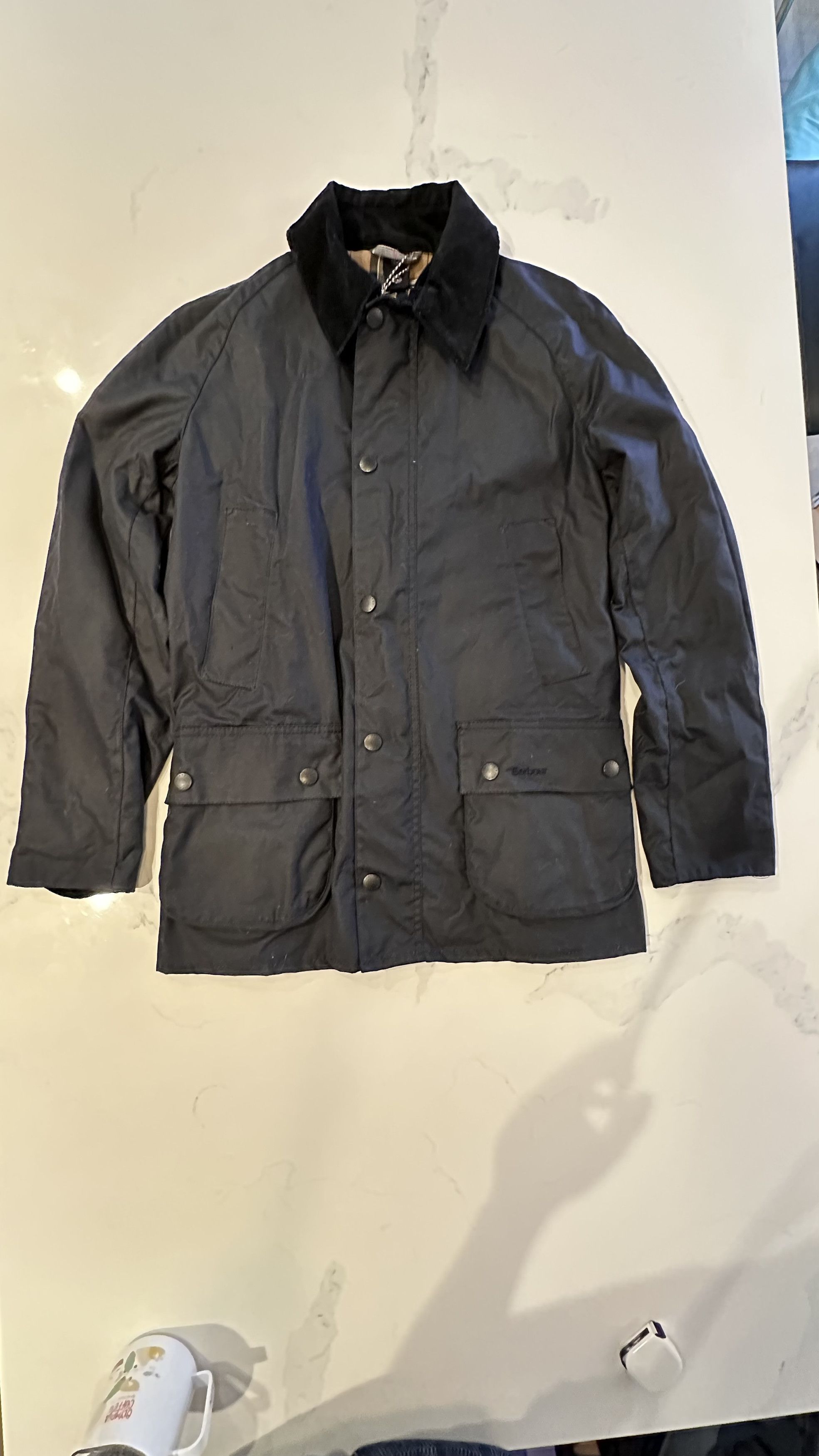 image of Barbour Ashby Tailored Waxed Cotton Coat Navy Xs, Men's