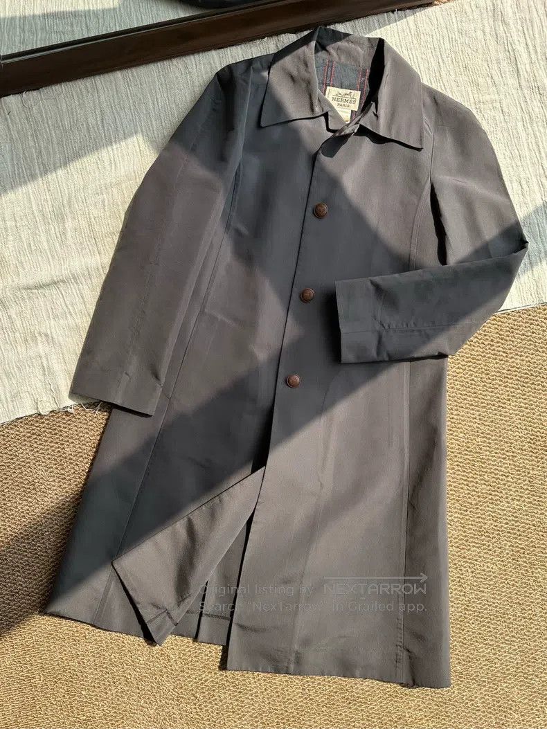 Hermes Hermes Vintage Silk Button Long Trench Coat, Grey Size S / US 4 / IT 40 - 1 Thumbnail