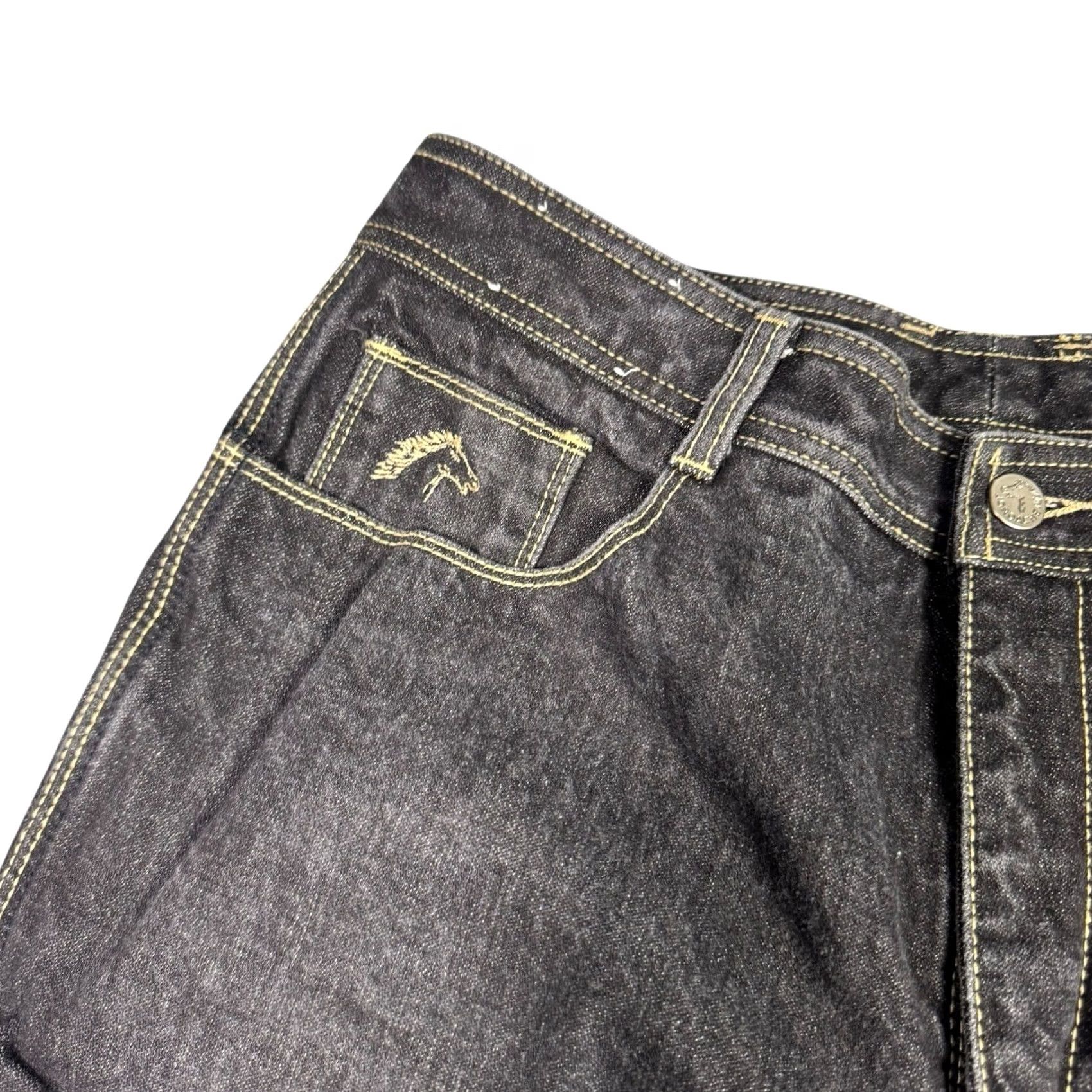 Jordache VINTAGE Jordache Jeans Mens 32x28 Horse Head Charcoal Denim Thick Stitch 90s Jeans Mens 32-32 Bootcut Black 80s 90s Punk Grunge Embroidered Button Zip Size US 33 - 6 Thumbnail