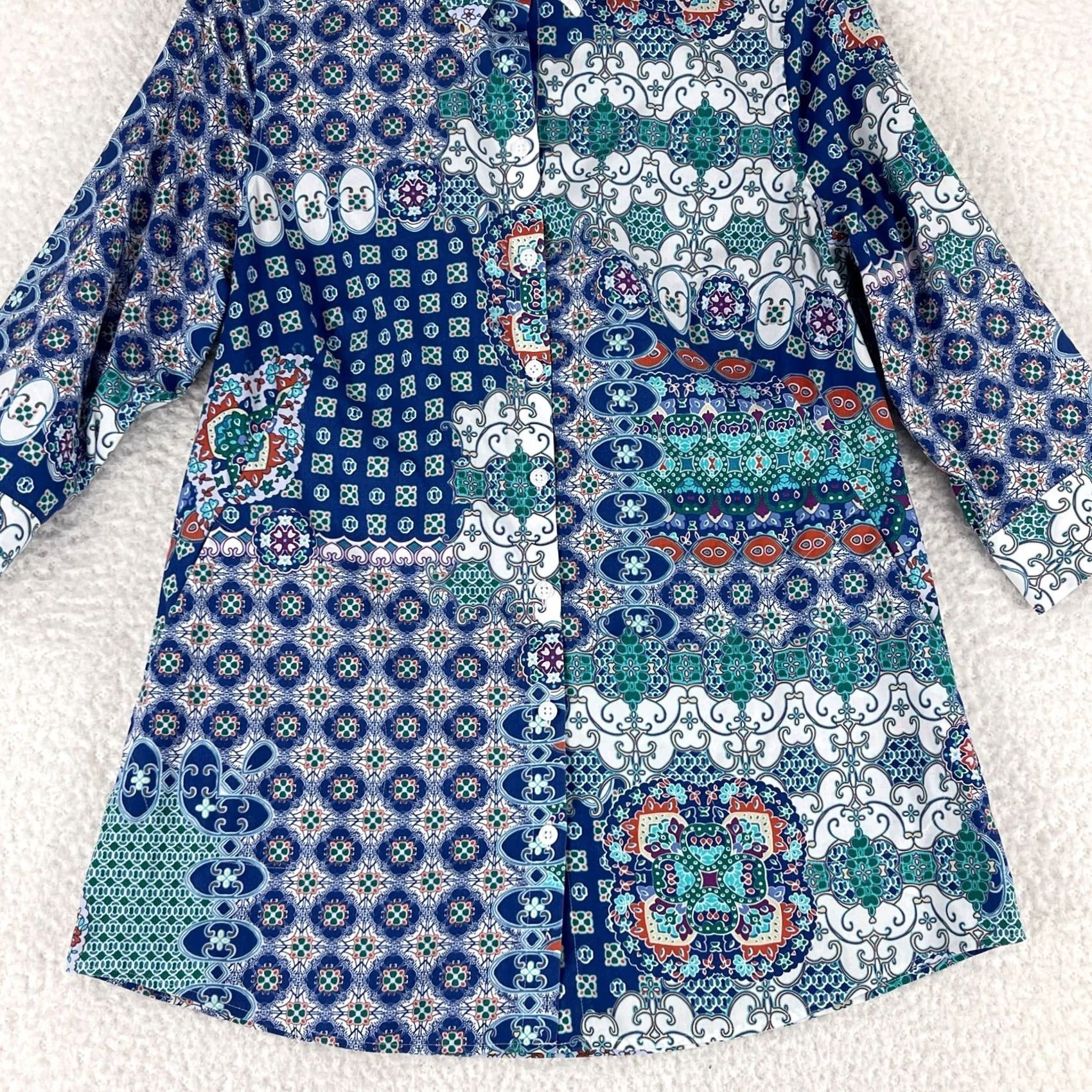 Vintage Chico's Button-Up Shirt Womens Small Blue Mixed Media 3/4 Sleeve Casual Size S / US 4 / IT 40 - 5 Thumbnail