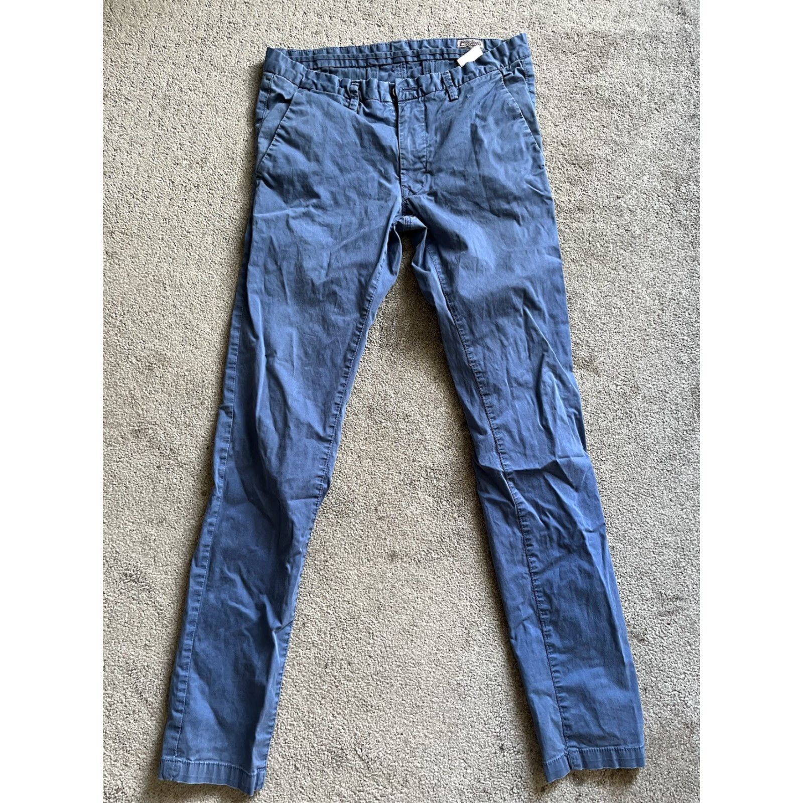 Vintage VINTAGE Teddy Smith Mens Chino Trousers Regular Fit 31x33 5-Pocket Denim Blue Grey Cotton Blend Button Front Casual Mens Pants Size US 31 - 3 Thumbnail