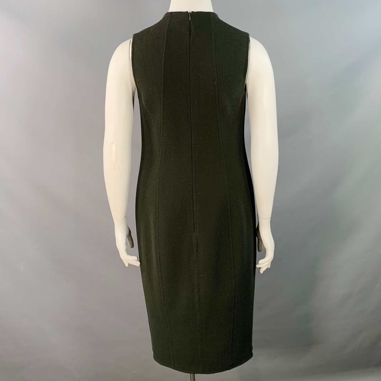 Akris AKRIS 12 Dark Green Wool Crepe Sleeveless V-Neck Midi Dress Size XL / US 12-14 / IT 48-50 - 3 Thumbnail
