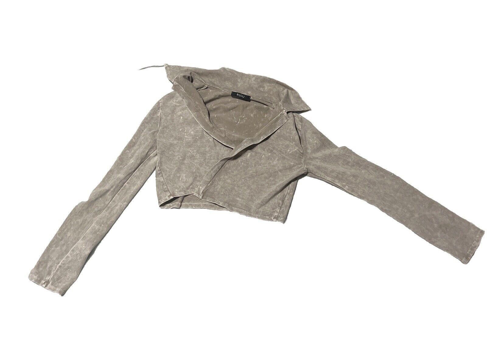 Designer Large Bijou Jacket Crop Shrug Acid Washed Brown Size L / US 10 / IT 46 - 2 Thumbnail