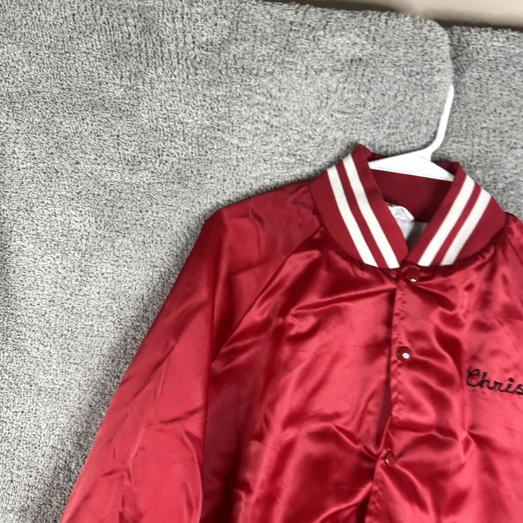 Logo 7 VINTAGE WestArk Jacket Mens XL Red Satin Varsity Snap Logo Shimadzu USA Embroidered Back Patch Button Lined Pockets Casual Workwear Sports Size US XL / EU 56 / 4 - 5 Thumbnail