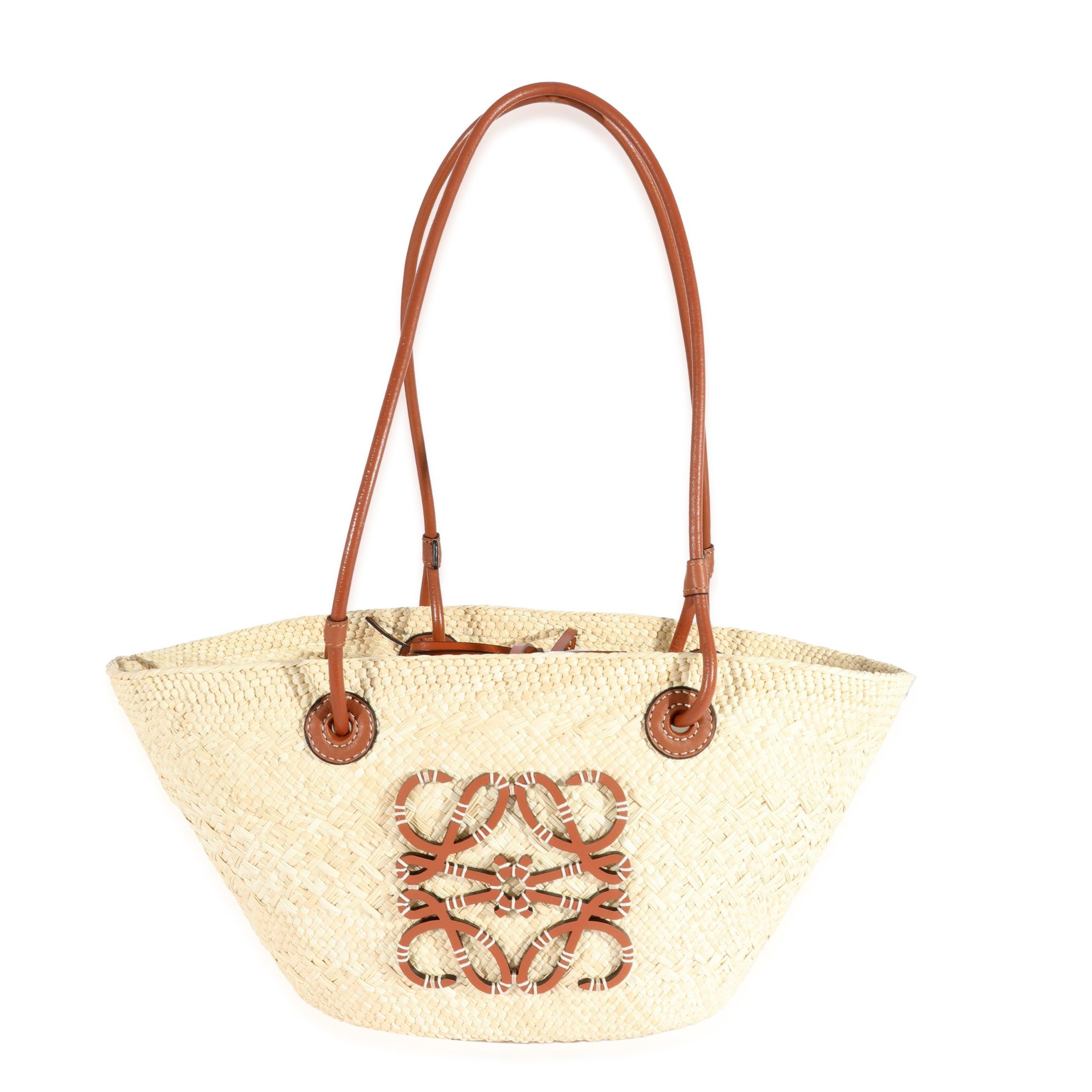 image of Loewe Raffia Small Anagram Basket Tote in Brown, Women's