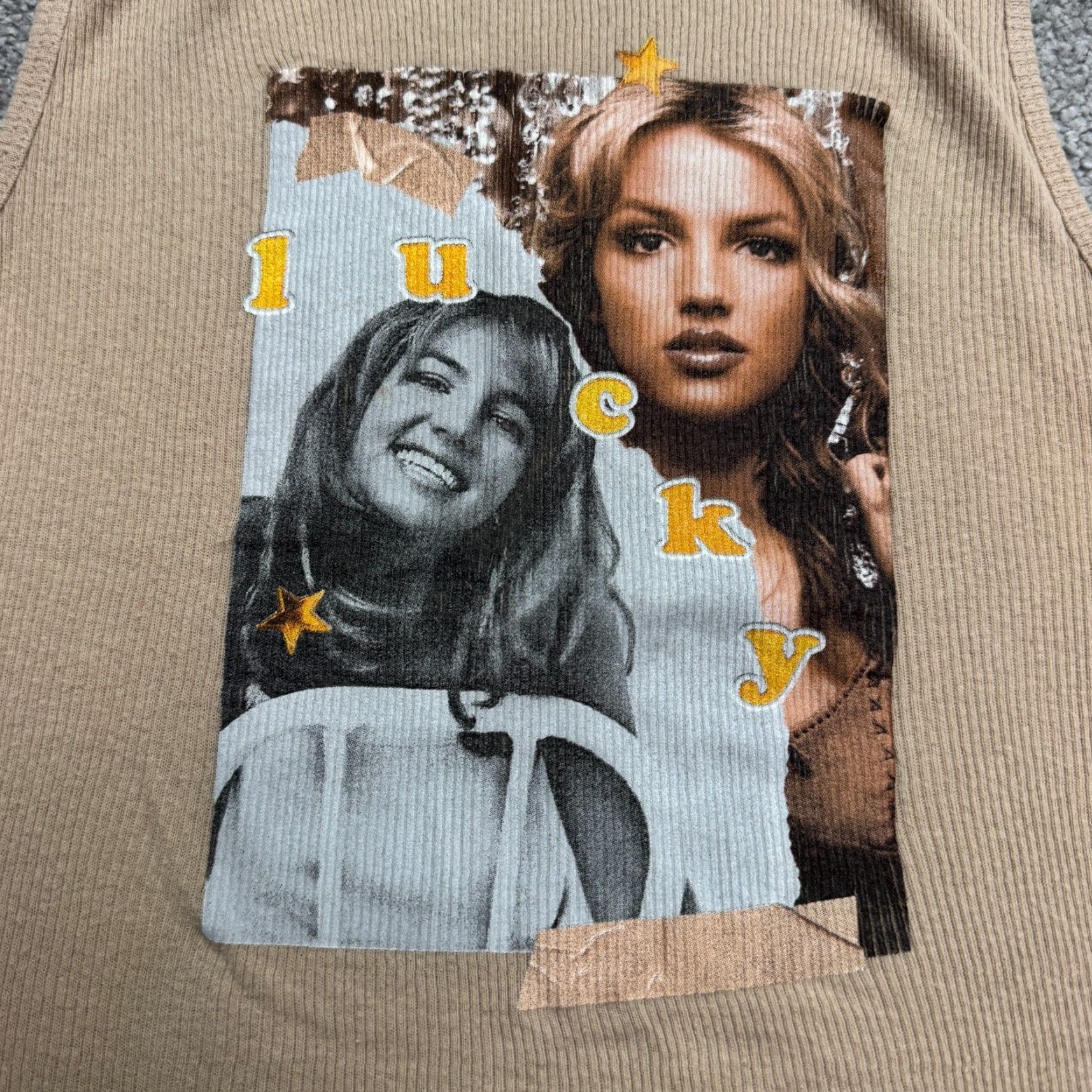Vintage Britney Spears Tank Small Brown 100% Cotton Graphic Lucky Ribbed Knit 90s Music Stars Womens Size S / US 4 / IT 40 - 3 Thumbnail