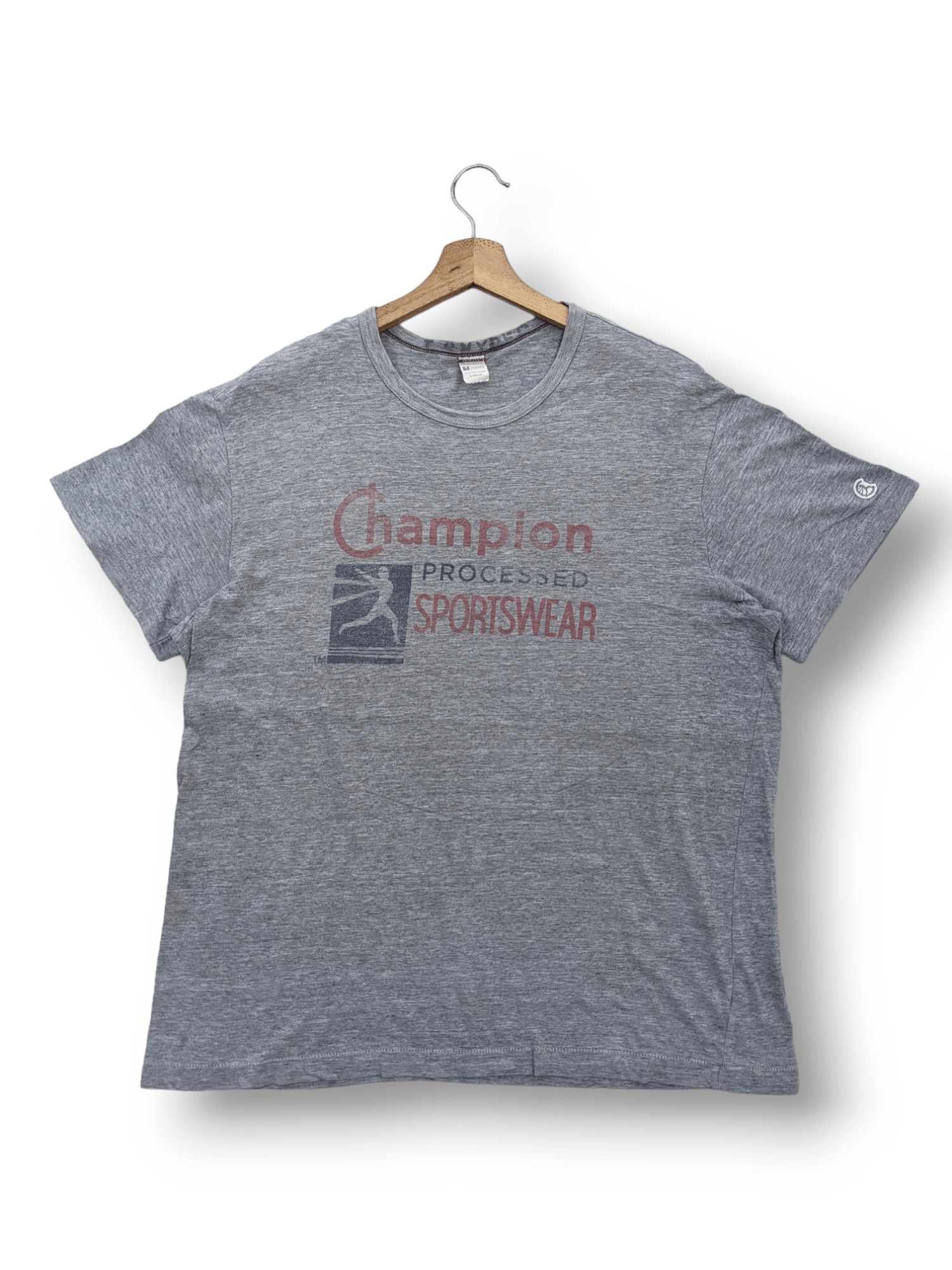 image of Champion Running Man Vintage Reproduction Tees in Grey, Men's (Size Large)