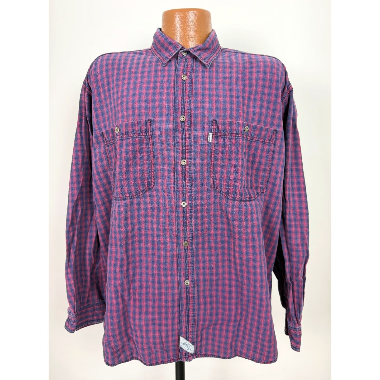 Levi's VINTAGE Levi's Work Shirt Men L Plaid 90s Distressed Button-Up Indigo Blue Cotton Long Sleeve Size US L / EU 52-54 / 3 - 2 Thumbnail