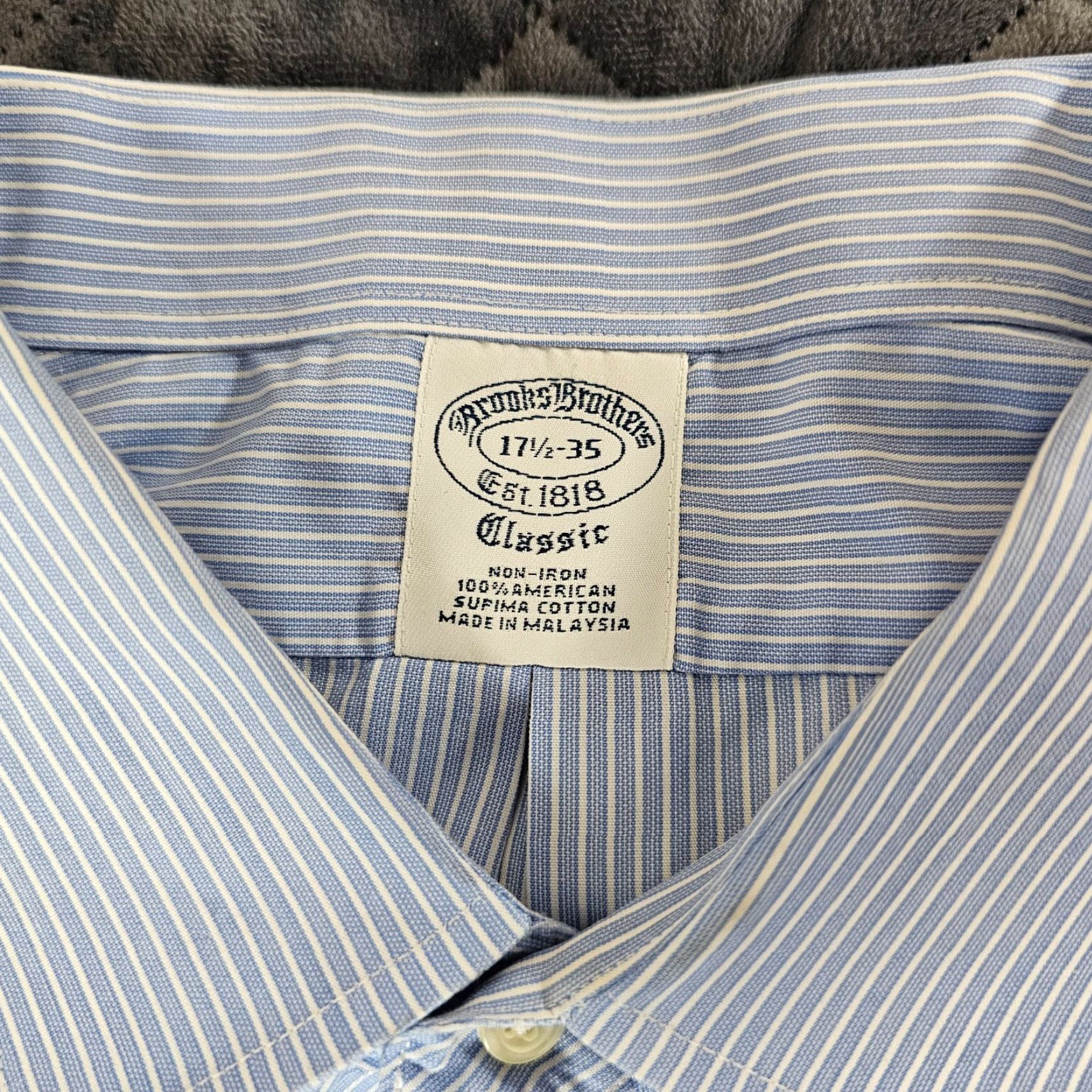 Brooks Brothers Vintage Brooks Brothers Men's Dress Shirt 17.5 Blue Stripe Non-Iron Supima Cotton Collared Size US XL / EU 56 / 4 - 2 Thumbnail