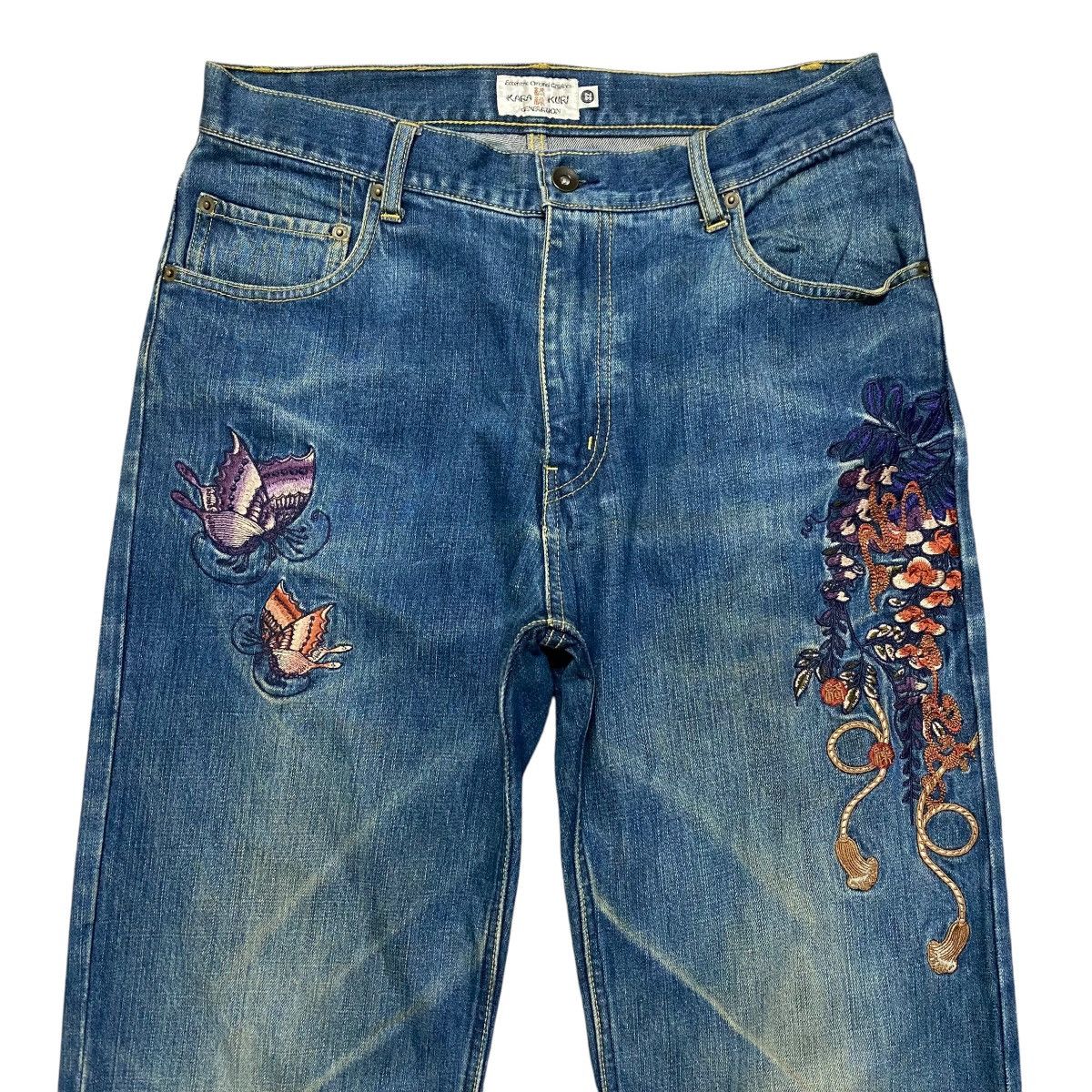 Karakuri Tamashii Vintage Karakuri Generation Denim Embroidery Butterfly Jean Size US 32 / EU 48 - 3 Thumbnail