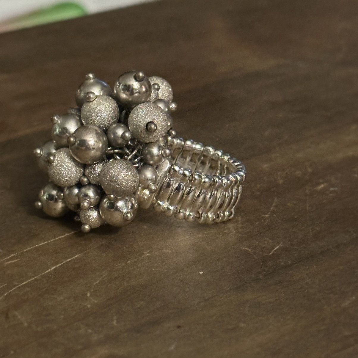 Other Silver tone cluster bead stretch ring Size ONE SIZE - 7 Thumbnail