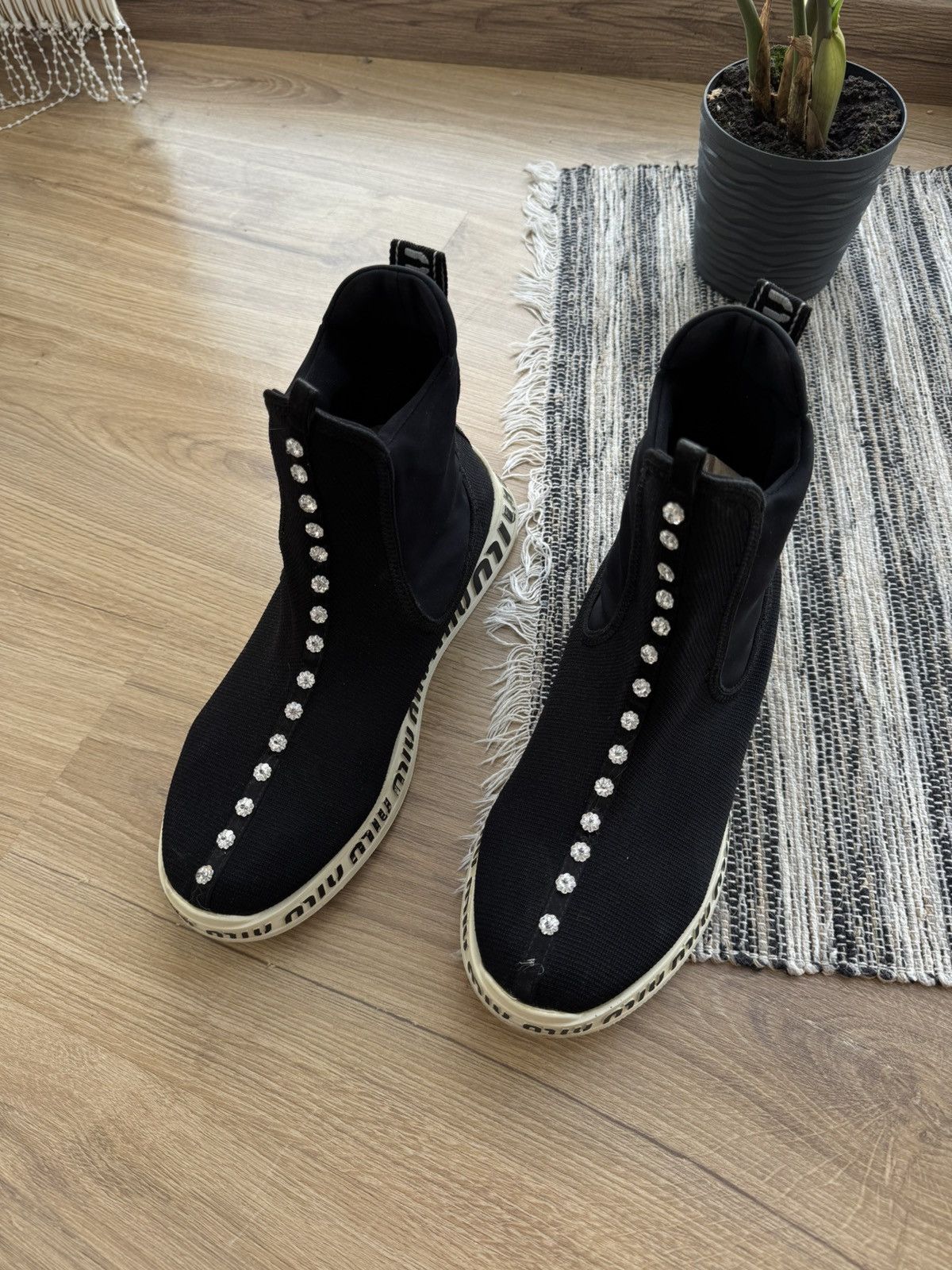 Miu Miu Miu Miu High Top Shocks Knit Fabric Black Sneakers Shoes Size US 9 / IT 39 - 4 Thumbnail