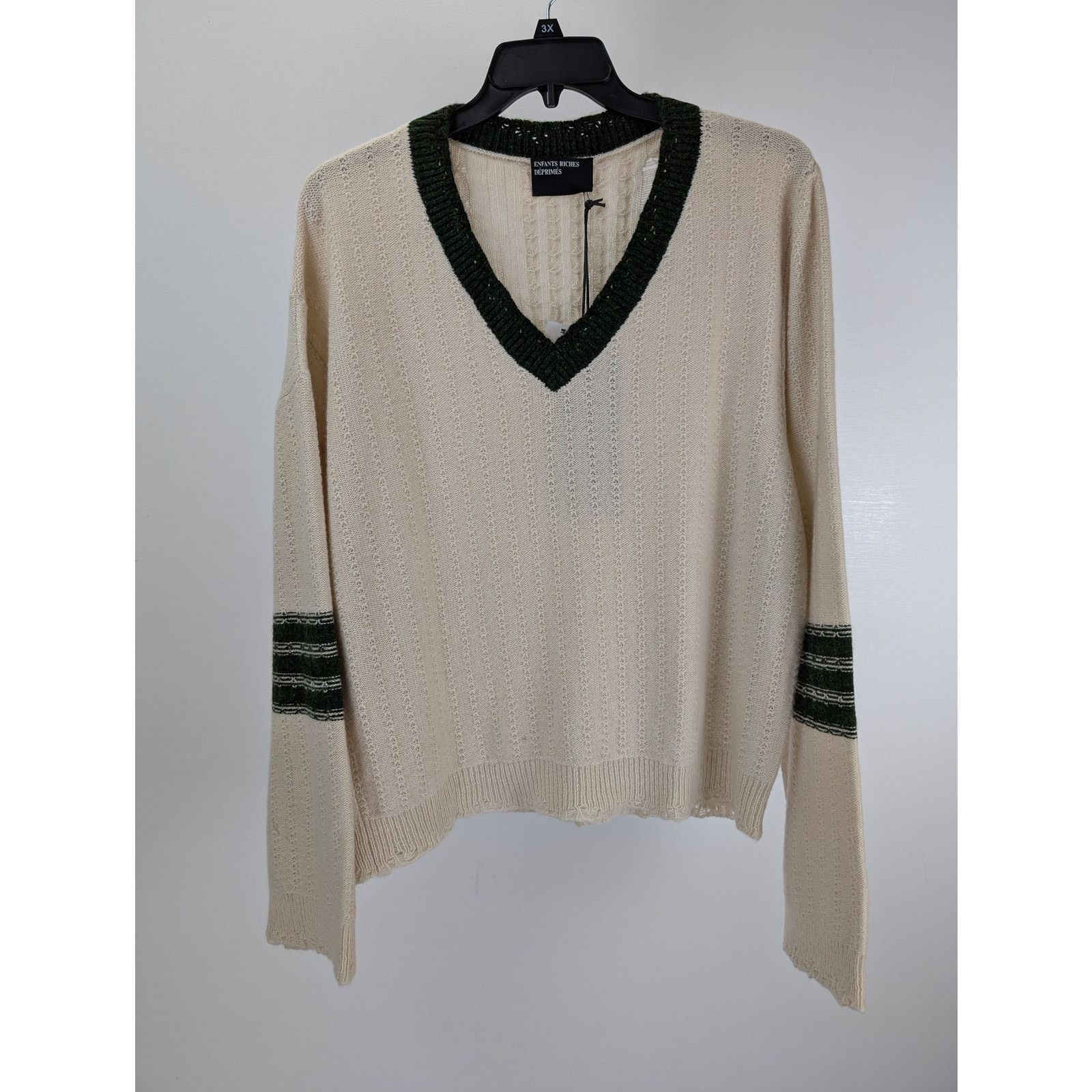 Enfants Riches Deprimes o1rshd1 Asymmetrical Varsity V-Neck Sweatshirt Ivory/Forest Size US XXL / EU 58 / 5 - 6 Thumbnail