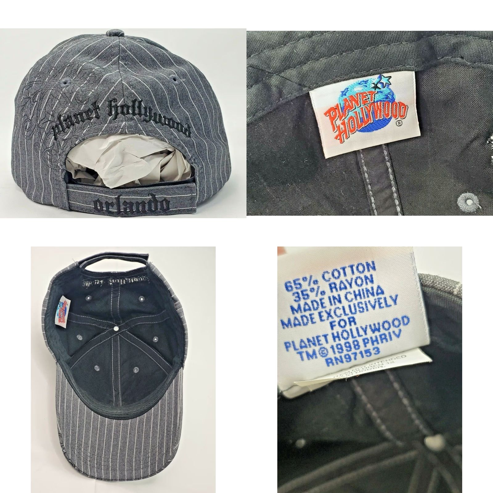 Planet Hollywood VINTAGE Planet Hollywood Baseball Cap Black Gray Adjustable EUC Mens Hat 1998 Cross Graphic 90s Orlando Florida Size ONE SIZE - 8 Thumbnail