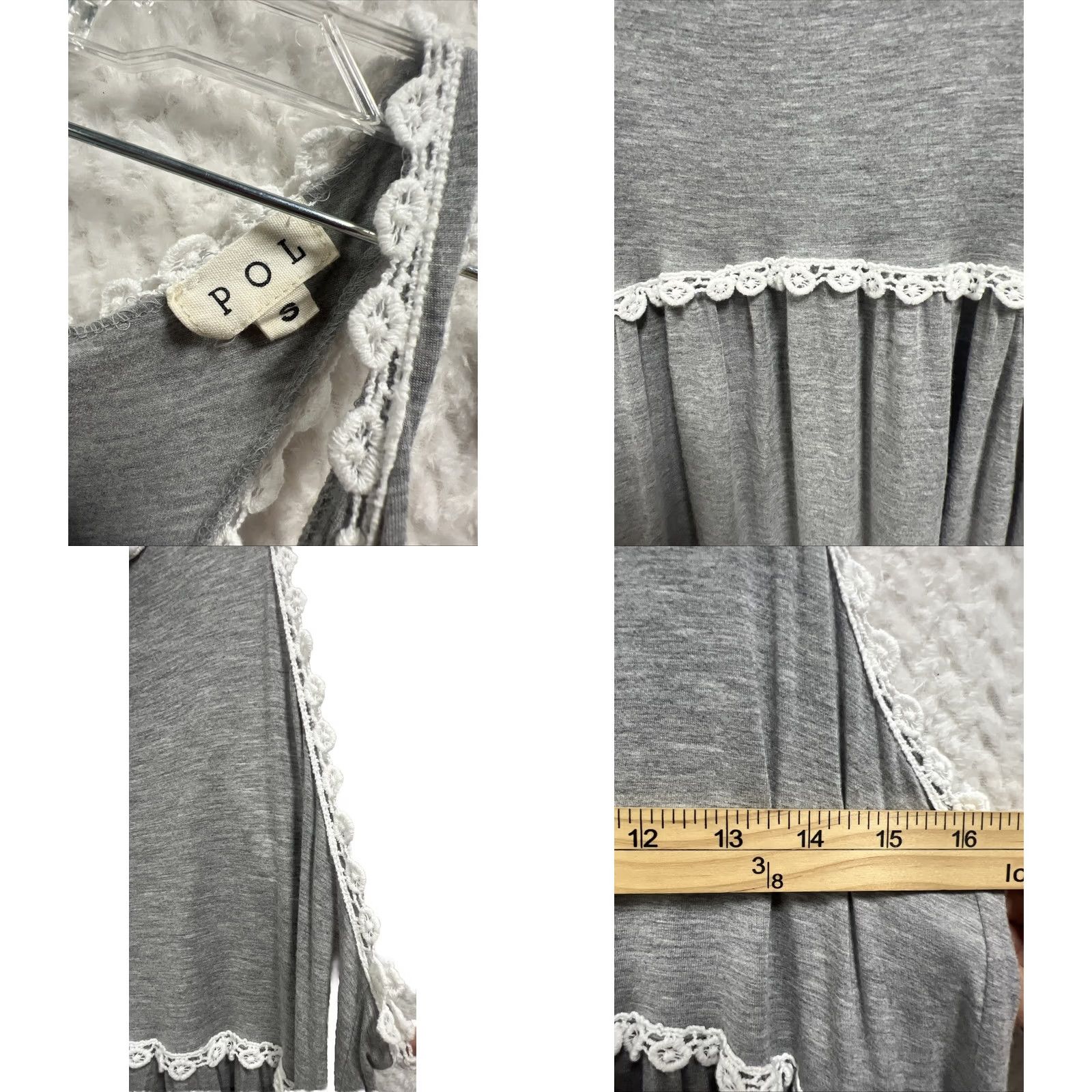Vintage POL Tunic Tank Womens S Gray Hi-Low Crochet Lace Sleeveless Boho Cotton Lightweight Summer Shirt Size S / US 4 / IT 40 - 8 Thumbnail