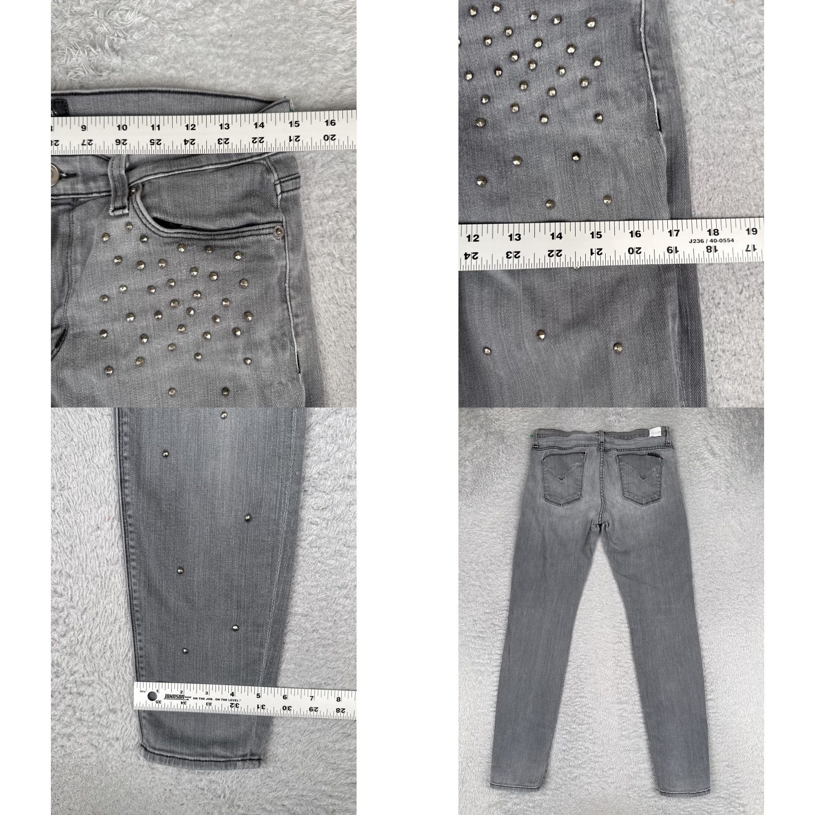 Hudson Hudson Womens Skinny Jeans Gray Medium Wash Studded 29x28 Slim Stretch Mid Rise 5-Pocket Denim Size 29" - 9 Thumbnail