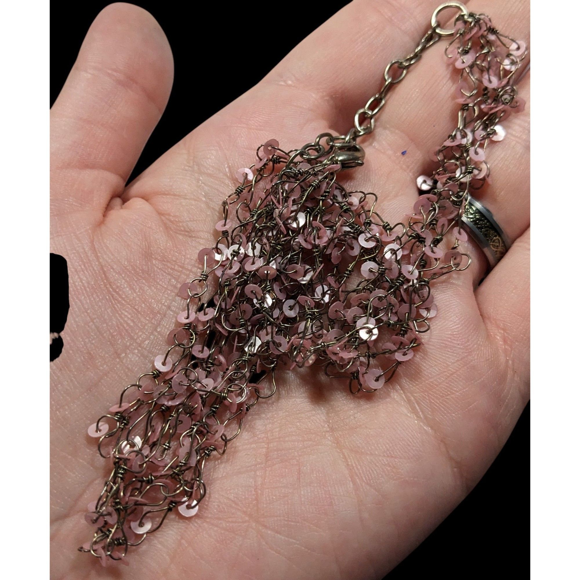 Other Fairycore Pink Sequin Layered Necklace On Silver Tone Chain Size ONE SIZE - 5 Thumbnail