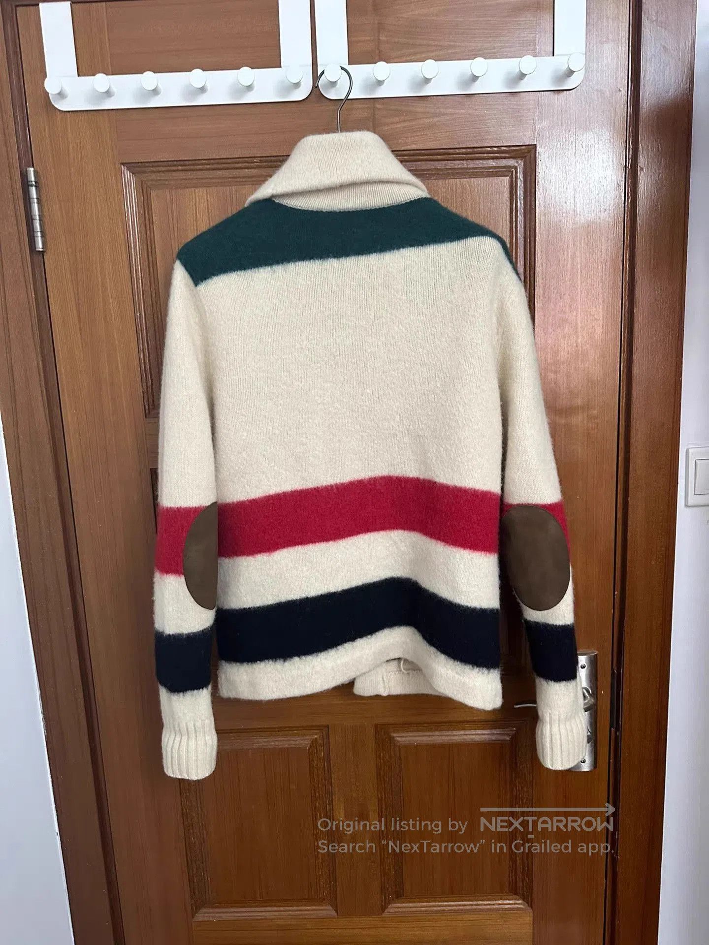 Polo Ralph Lauren White Striped Toggle Button Sweater with 'R' Emblem. Size US M / EU 48-50 / 2 - 2 Thumbnail