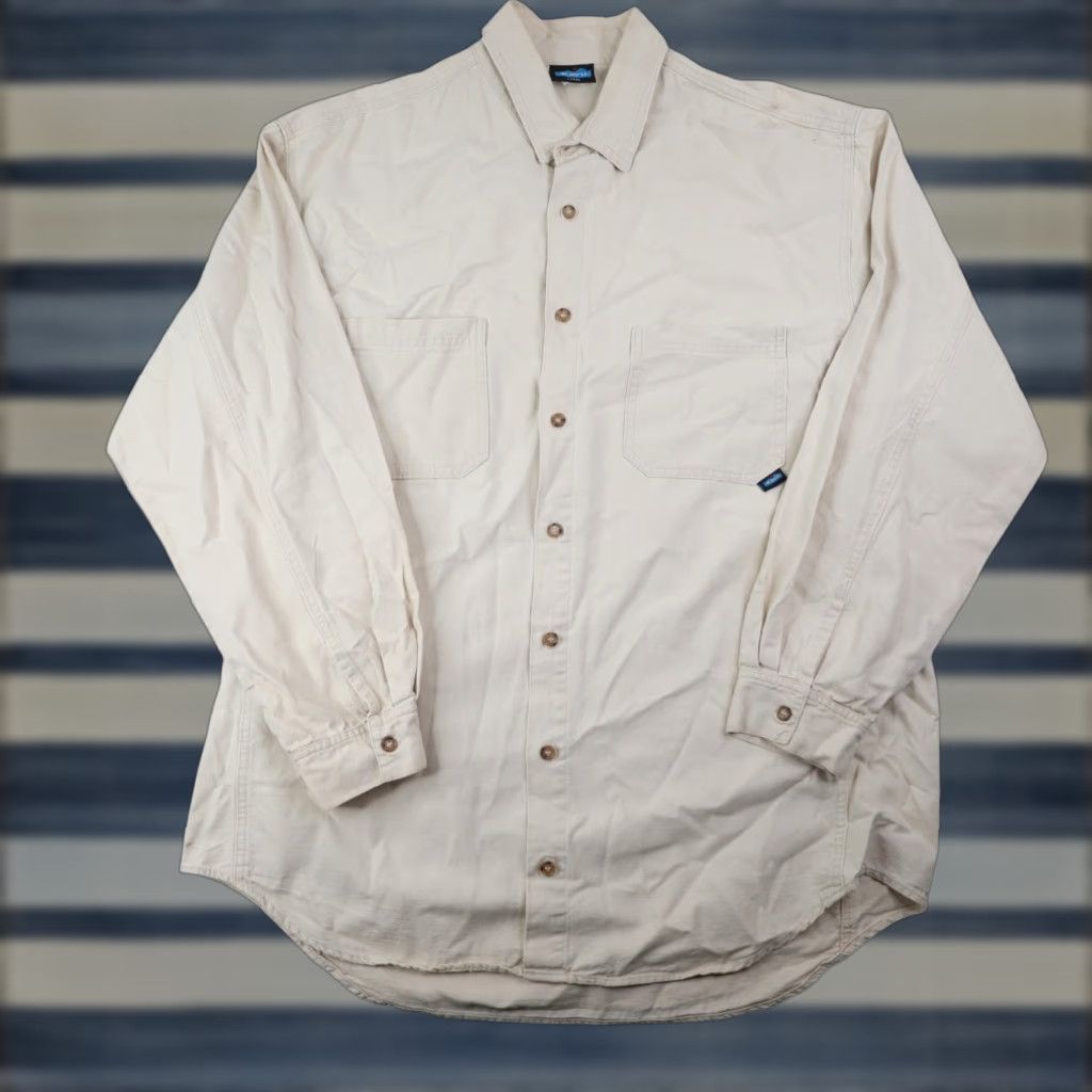 KAVU VINTAGE KAVU Canvas Button Up Adventure Shirt Mens Large Cream Long Sleeve Regular Size Size US L / EU 52-54 / 3 - 1 Thumbnail