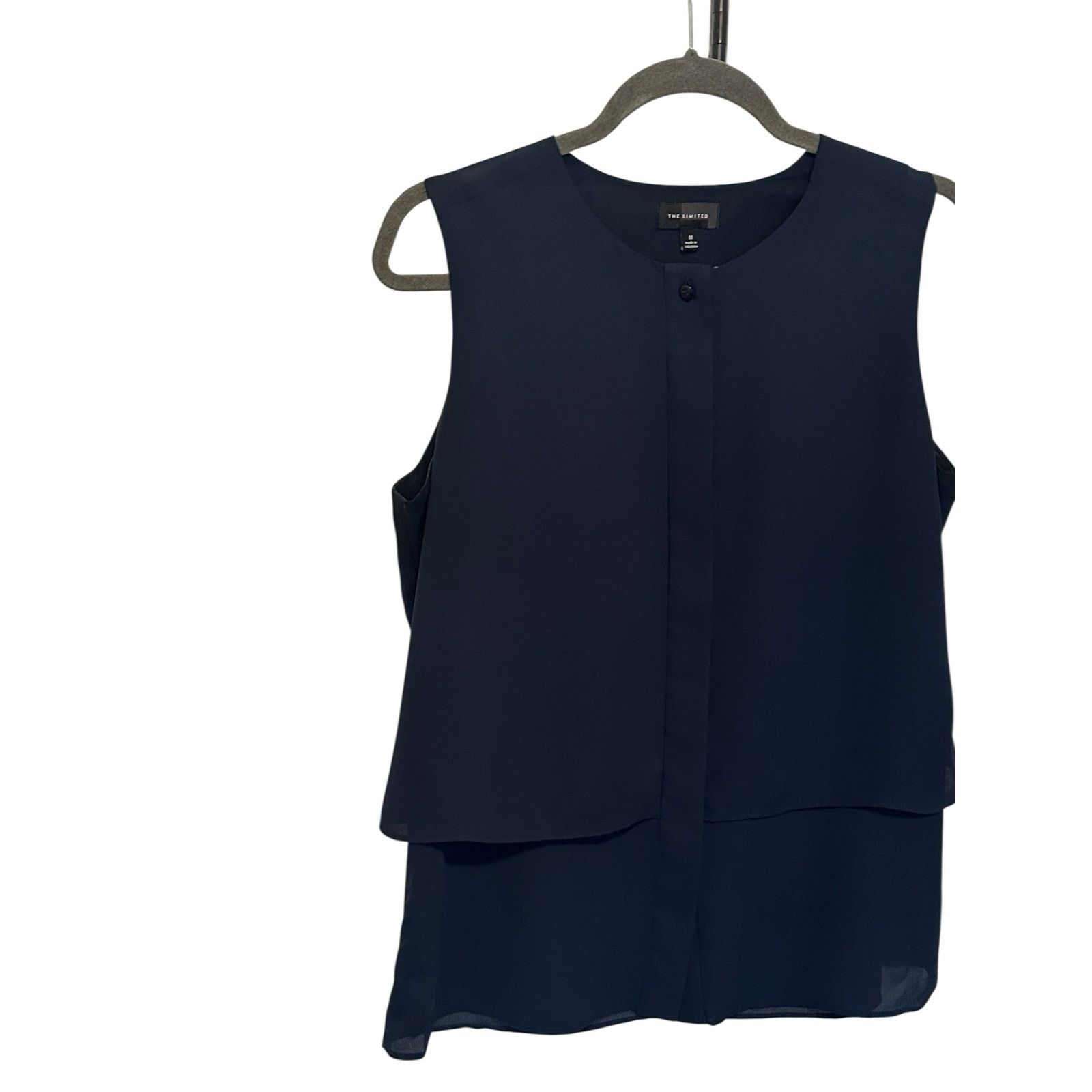 Other The Limited Navy Blue Button Sleeveless Layered Crew Blouse Size M / US 6-8 / IT 42-44 - 3 Thumbnail