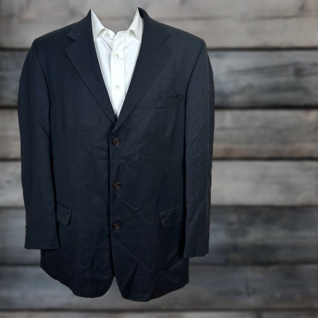 VINTAGE Joseph Feiss Blazer Jacket Men 48L Textured Wool Navy
