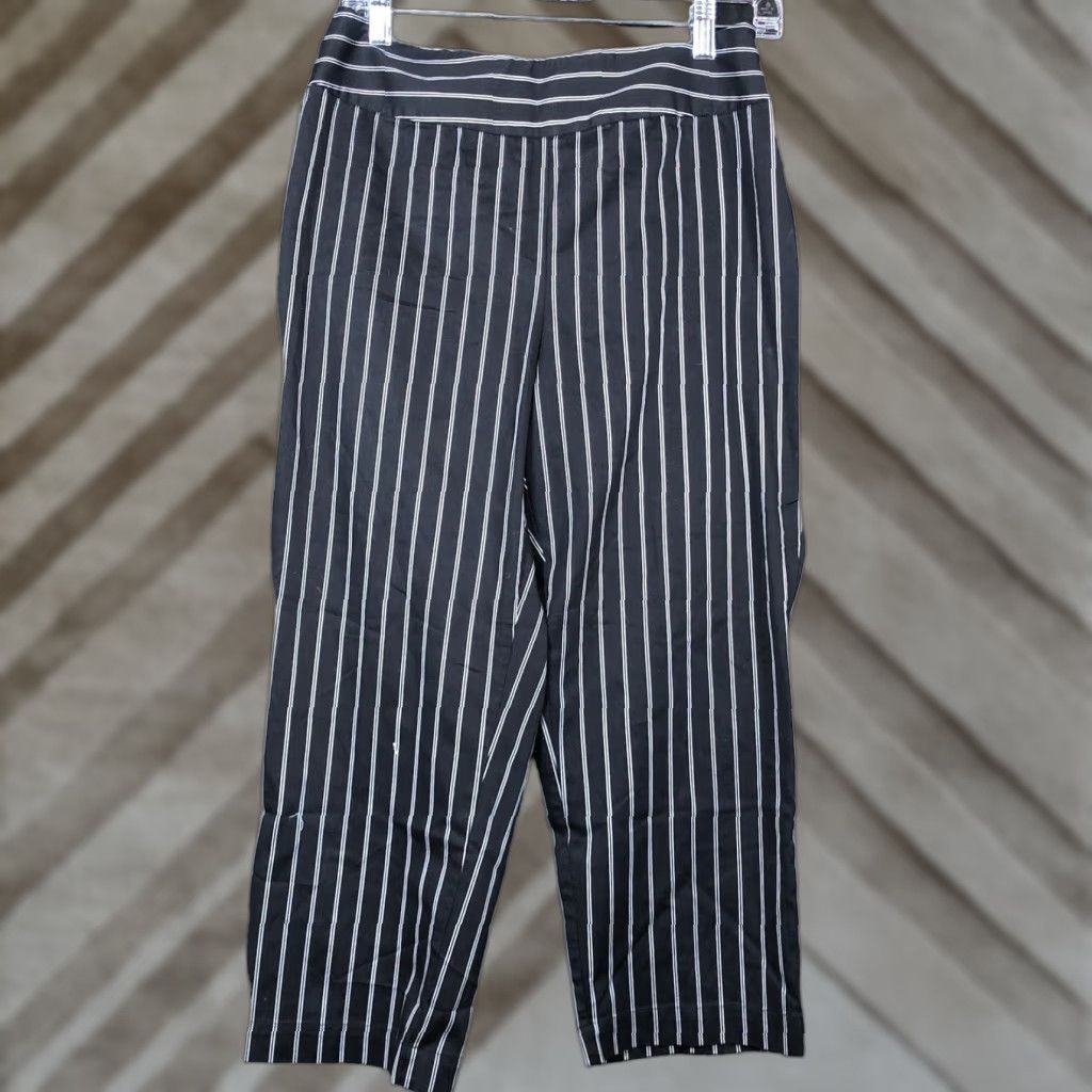 Vintage Chicos Womens Pants Black White Striped Pull on Side Zip Ankle Stretch 1(M) Size 28" / US 6 / IT 42 - 1 Thumbnail