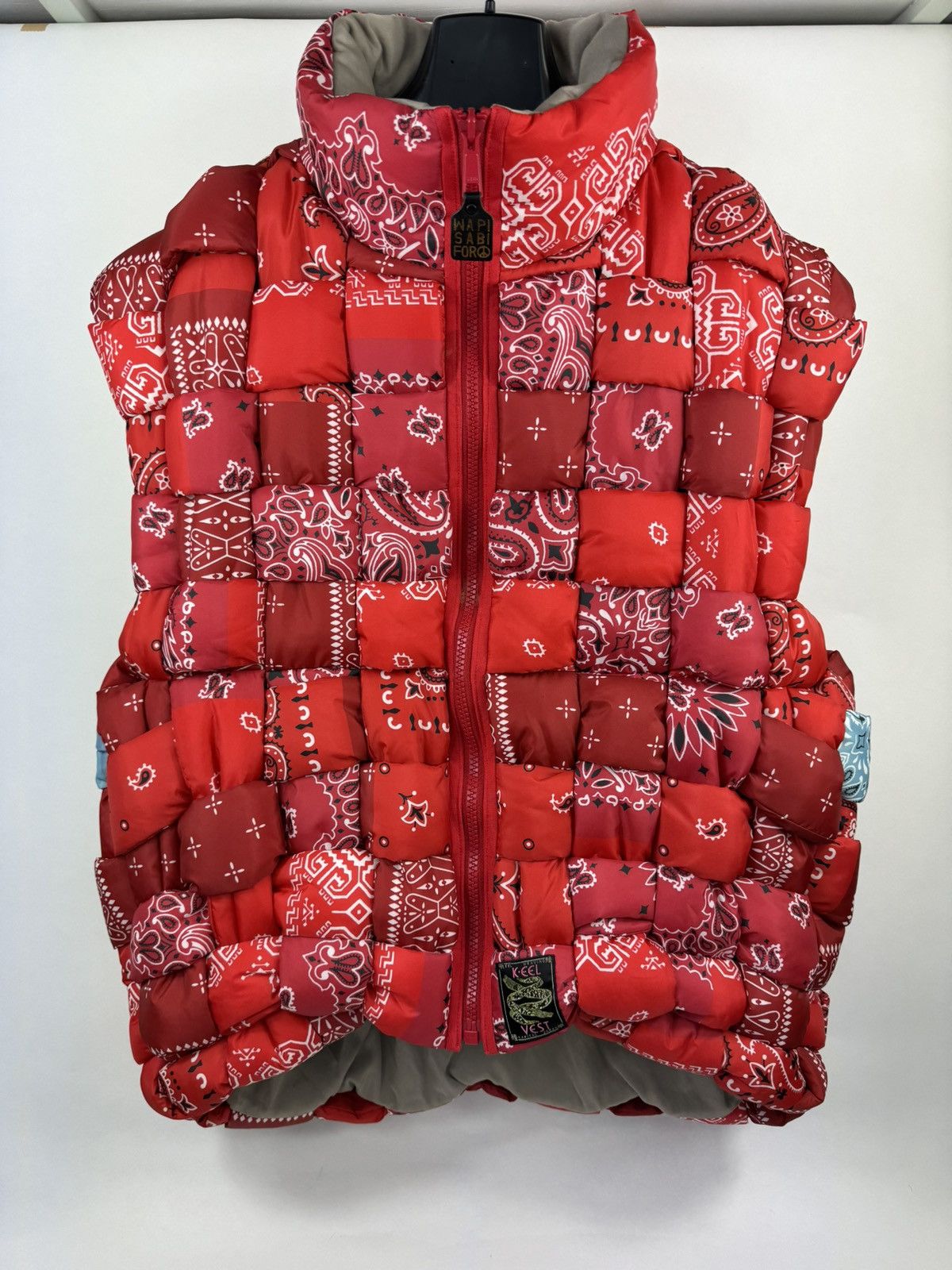 image of Kapital Reversible Quilted Padded Bandana Vest in Red, Men's (Size XL)