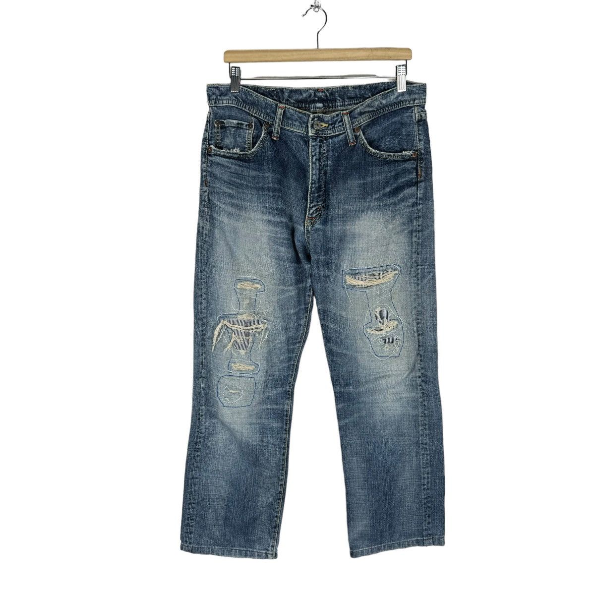 Japanese Brand ⚡️GL HEART LIMITED EDITION PATCHWORK HICKORY DENIM PANTS Size US 34 / EU 50 - 2 Thumbnail