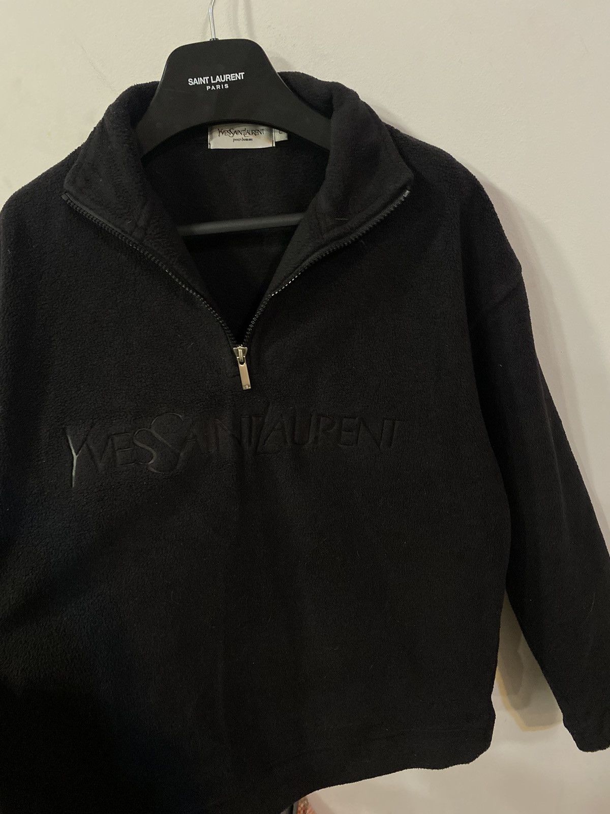 Yves Saint Laurent Fleece Black YSL Sweatshirt 1/4 Quarter Zip Big Logo Sweater Size US L / EU 52-54 / 3 - 12 Thumbnail