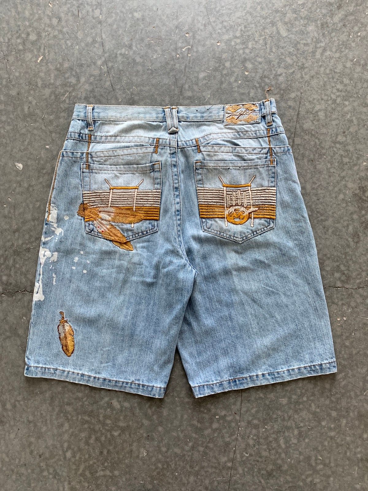 Pre-owned Jnco X Southpole Crazy Vintage Y2k Baggy Jean Shorts Unique Skater Opium In Blue
