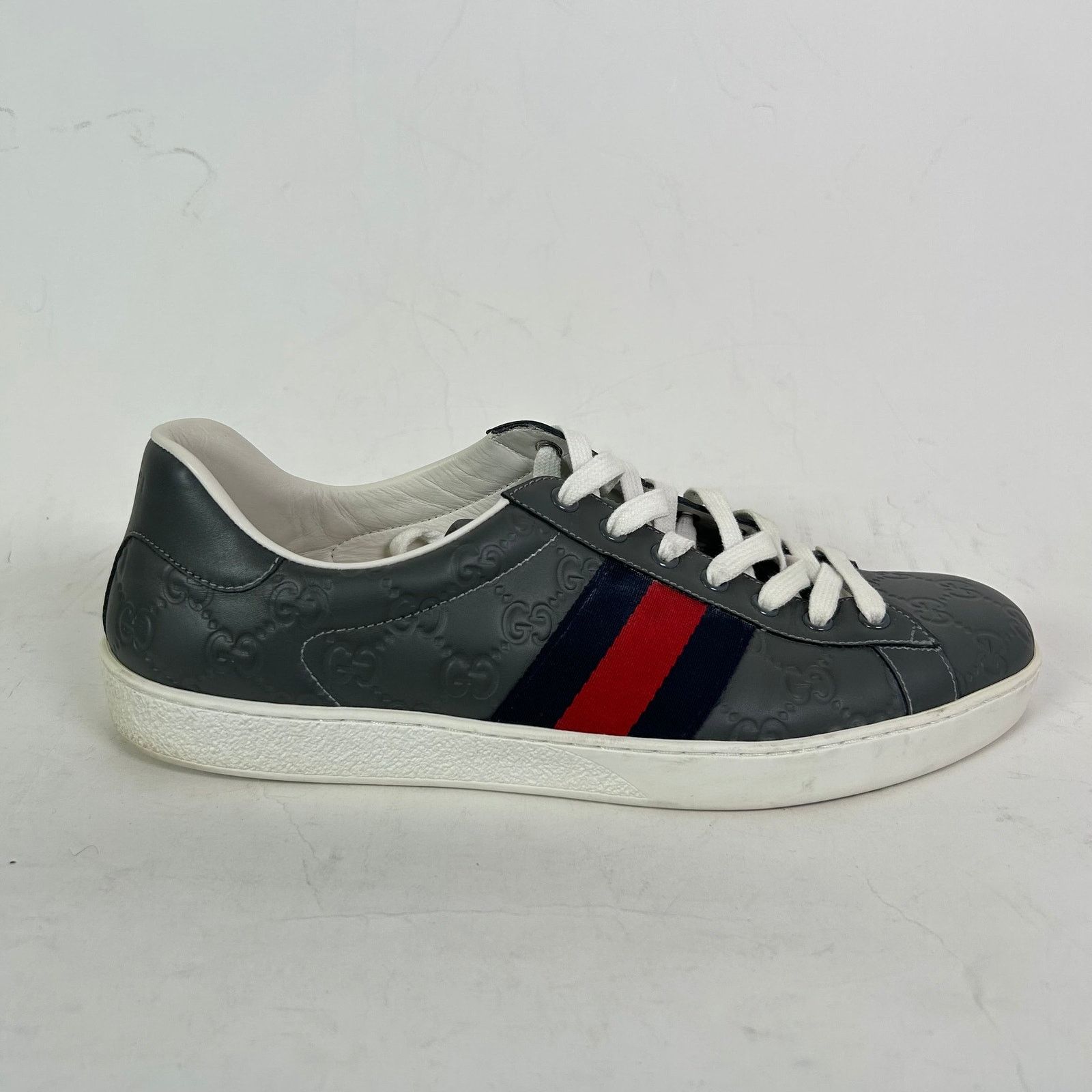 Gucci Gucci Grey Embossed Web Ace Sneaker Size 11 Size US 11 / EU 44 - 1 Thumbnail