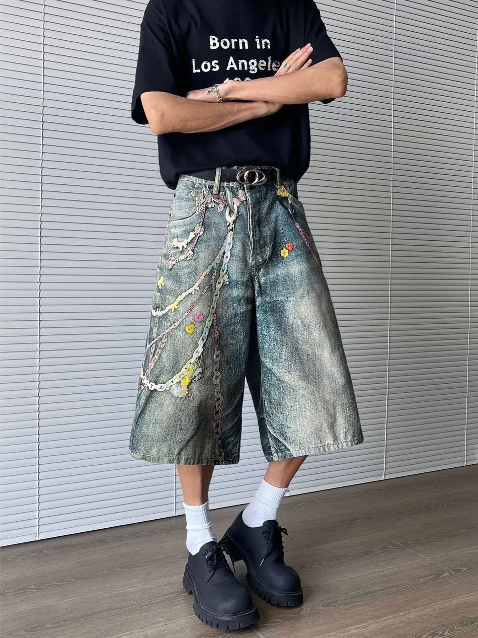 Japanese Brand Retro hip-hop chain printed denim shorts Size US 32 / EU 48 - 5 Thumbnail