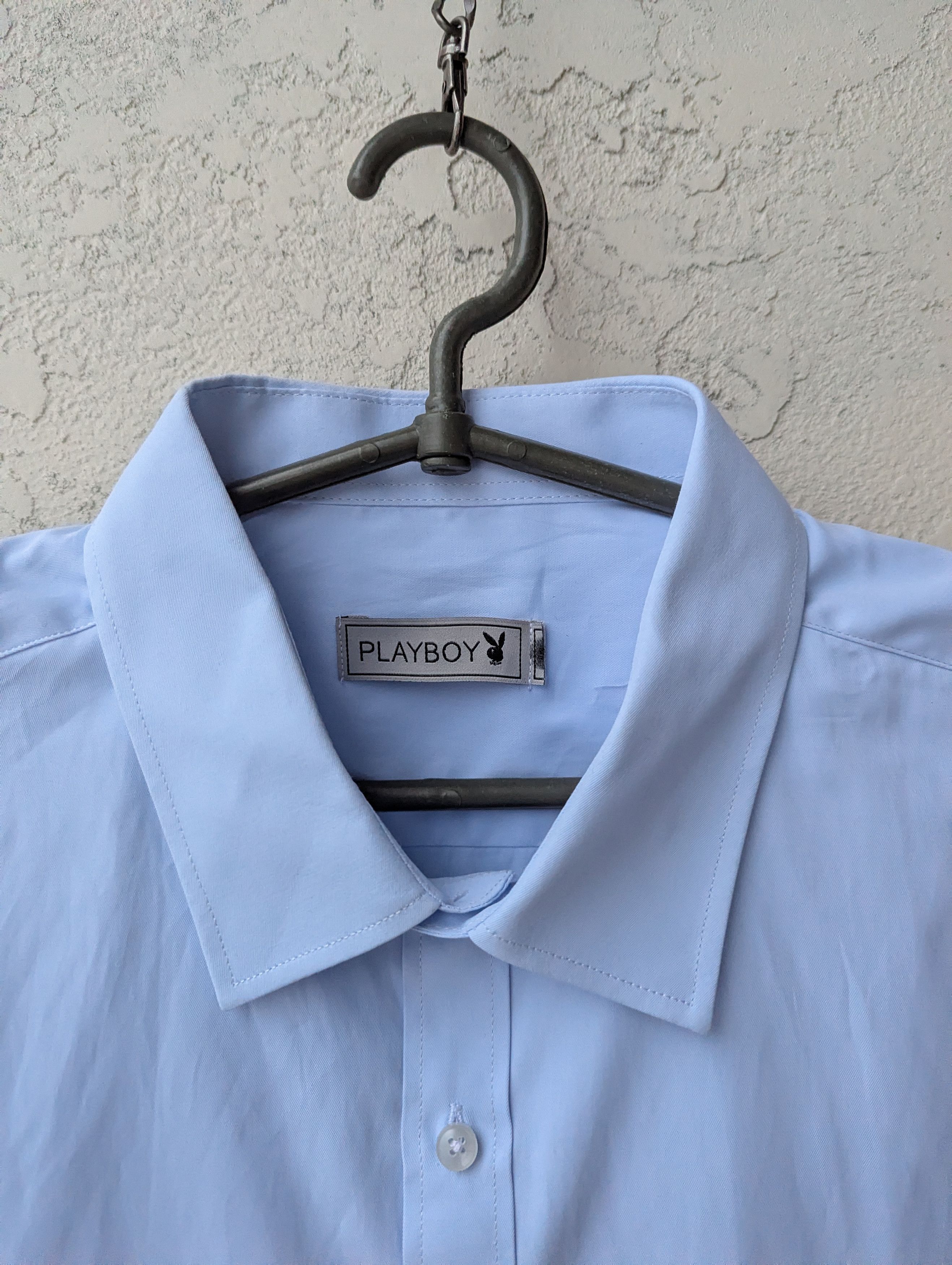 Playboy Playboy Vintage Light Blue Dress Shirt Subtle Bunny Logo Size US XXL / EU 58 / 5 - 10 Thumbnail