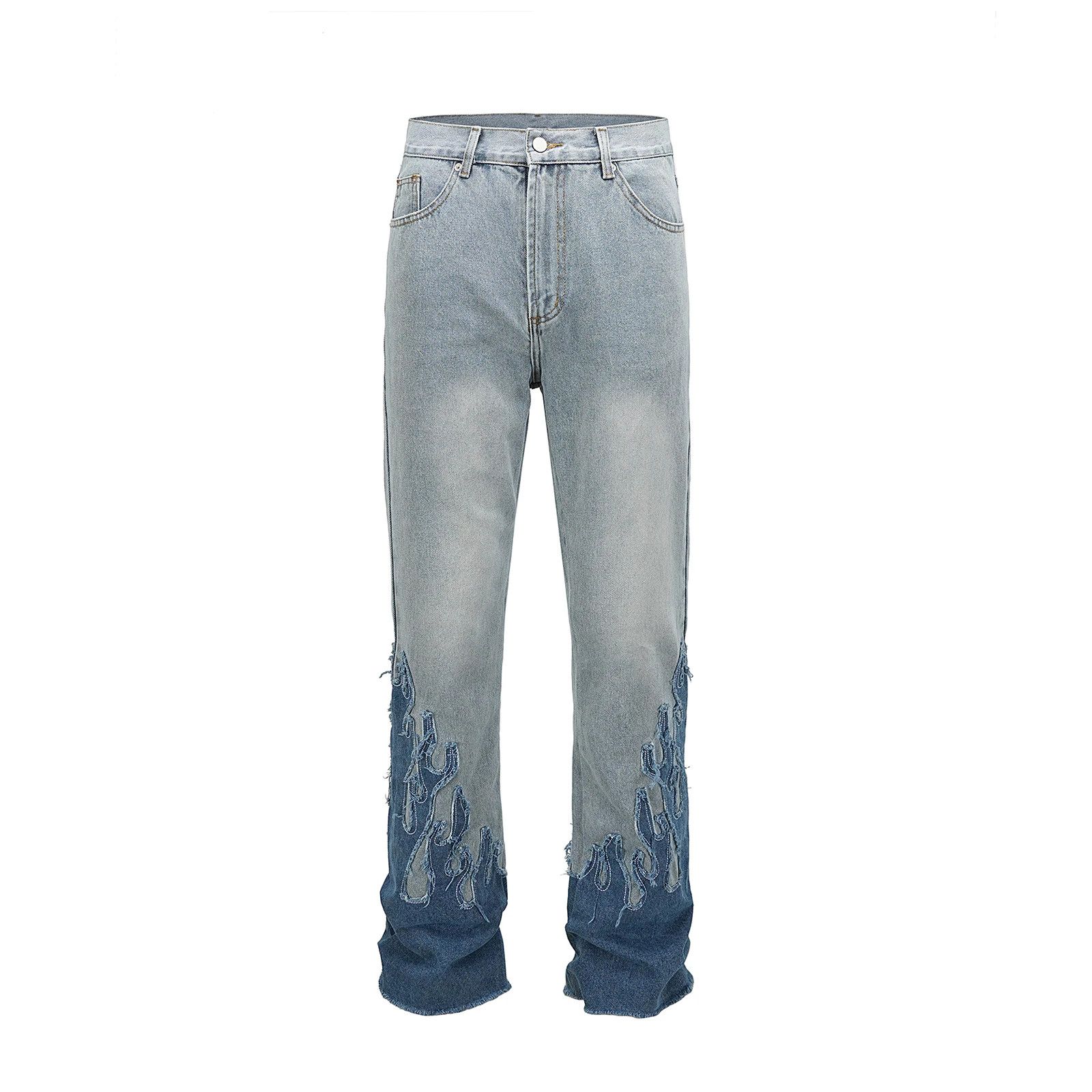 Japanese Brand × Jean × Vintage Blue Flame Embroidery Patchwork Baggy Size US 31 - 4 Thumbnail