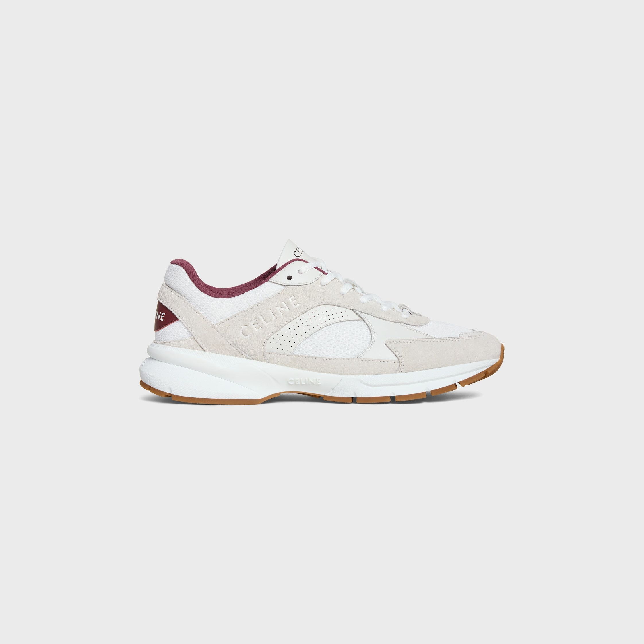 Celine CELINE RUNNER CR-03 LOW LACE-UP SNEAKER IN MESH, SUEDE CALFSKIN AND PERFORATED CALFSKIN white/beige/burgundy Size US 6 / EU 39 - 1 Thumbnail