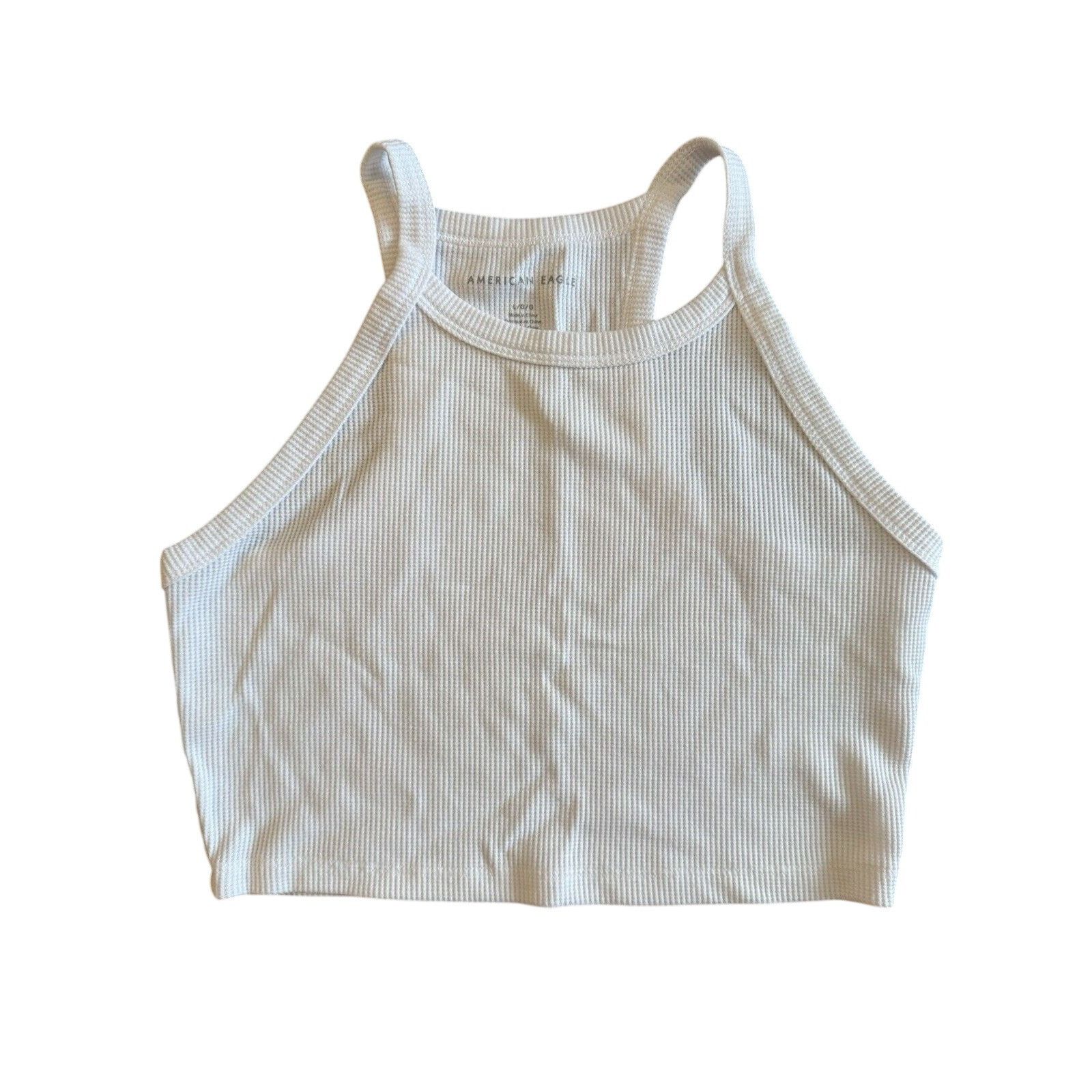 American Eagle Outfitters American Eagle Cropped Tank White Waffle Knit Sleeveless Size L / US 10 / IT 46 - 1 Thumbnail