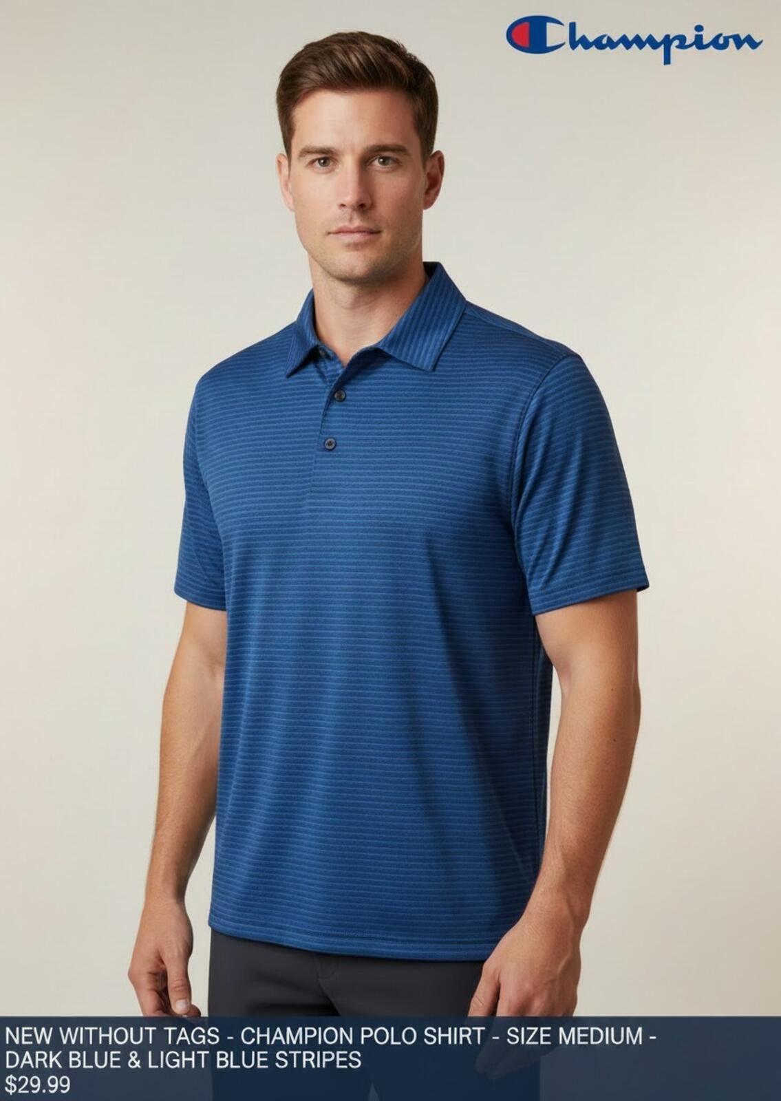 Champion Champion Medium Dark & Light Blue Striped Polo Shirt Size US M / EU 48-50 / 2 - 2 Thumbnail