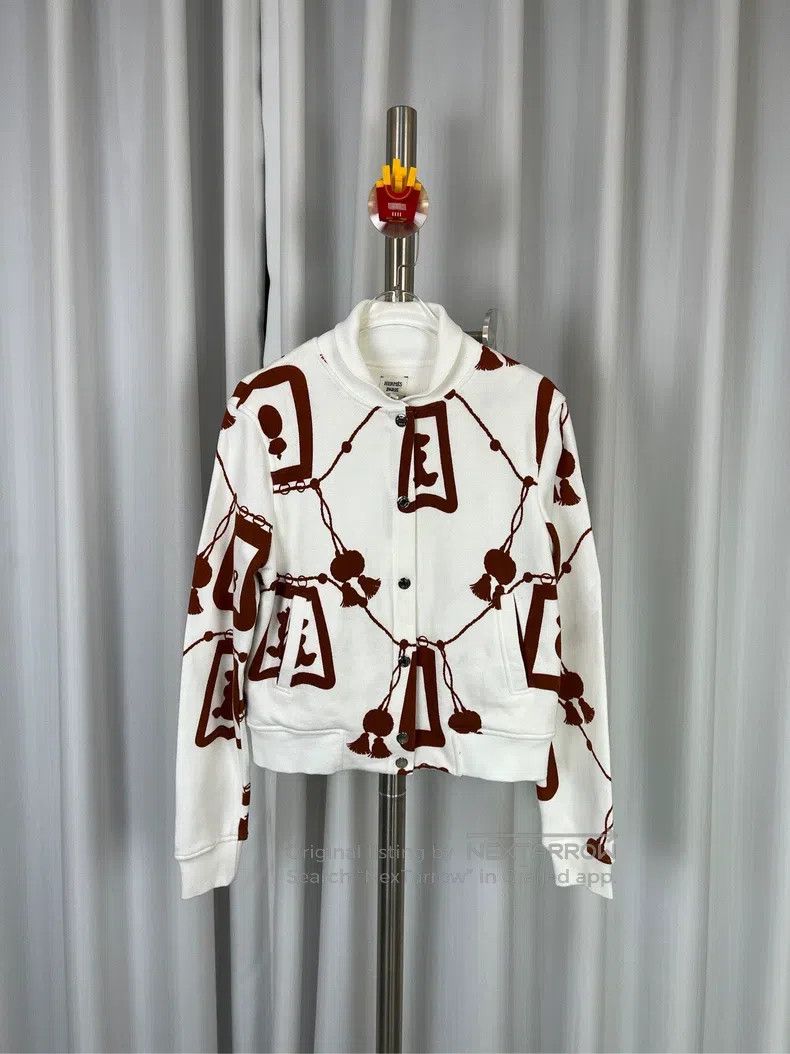 Hermes Hermes White Pattern Printed Tweed Pilot Jacket Size XXS / US 00 / IT 34 - 2 Thumbnail