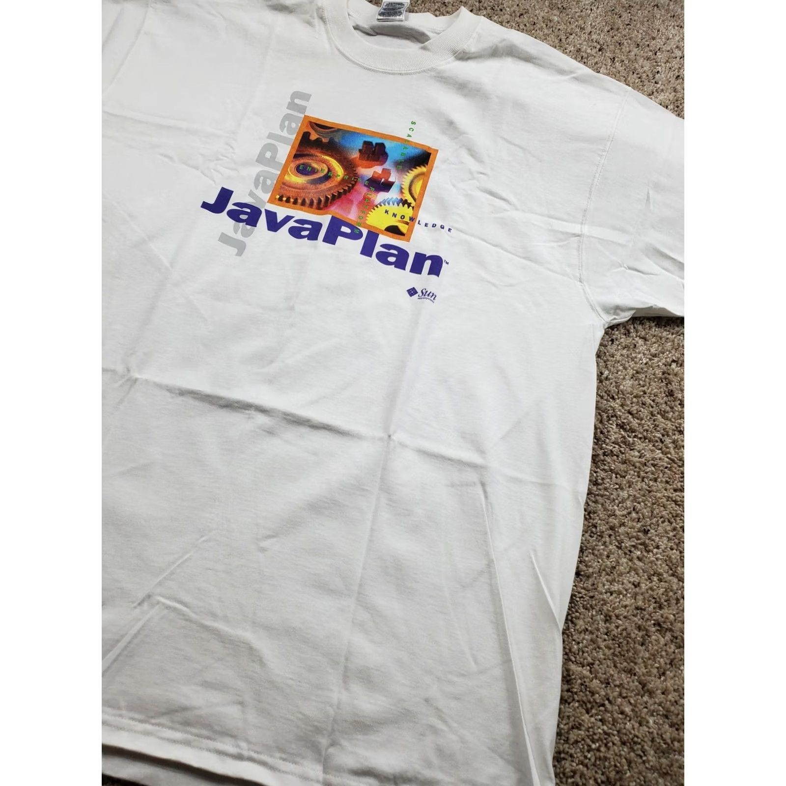 Fruit Of The Loom VINTAGE Sun Microsystems Java Script T Shirt Mens XL Graphic 90s USA White Cotton Short Sleeve Crew Neck Graphic Print Logo PTO Loom USA Size US XL / EU 56 / 4 - 2 Thumbnail