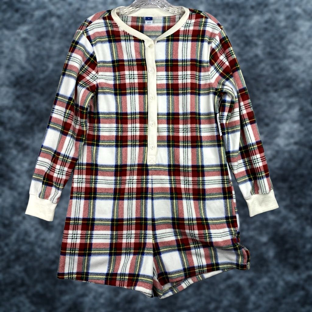Old Navy Old Navy Womens Pajamas XS Plaid Fleece Cozy Short Romper 1 Pc Shirt Holiday Womens Size 26" / US 2 / IT 38 - 1 Thumbnail