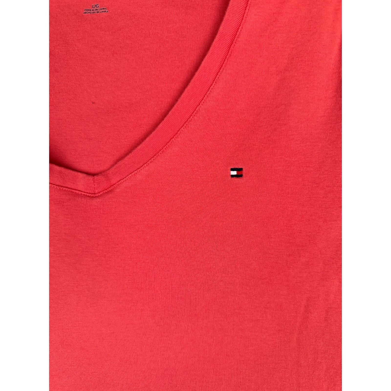 Tommy Hilfiger Tommy Hilfiger Shirt Women Large Pink V-Neck Short Sleeve 100% Cotton Size L / US 10 / IT 46 - 6 Thumbnail
