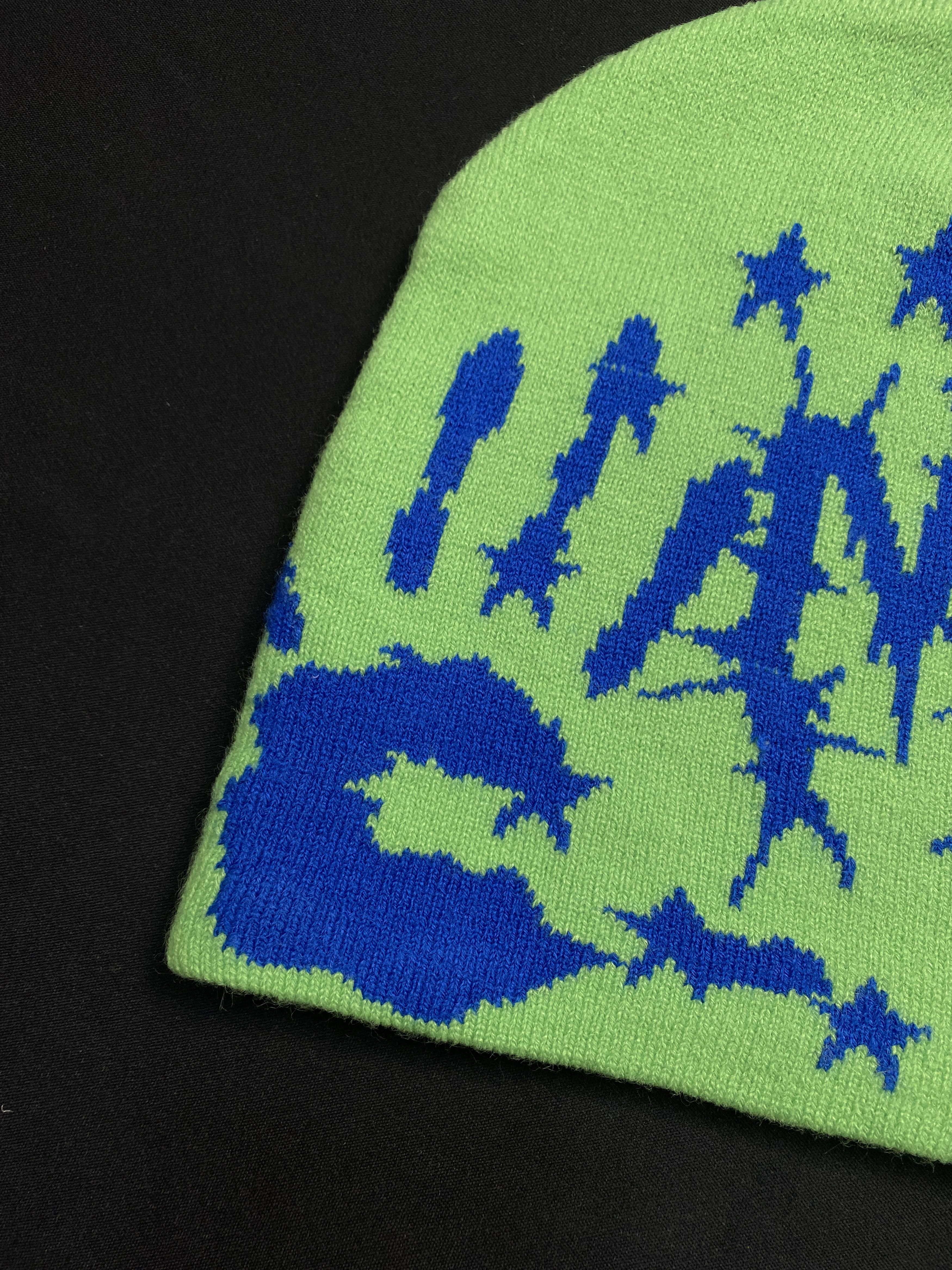 Japanese Brand Rare Handprint Graphic Design No Cuff Knit Green Beanie OS Size ONE SIZE - 4 Thumbnail