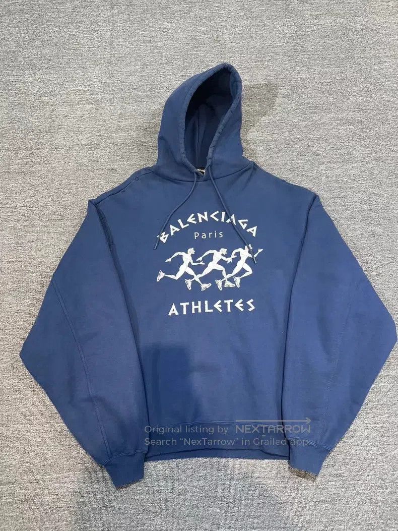 Balenciaga Balenciaga Blue Destroyed Marathon Hoodie Size US XS / EU 42 / 0 - 1 Thumbnail