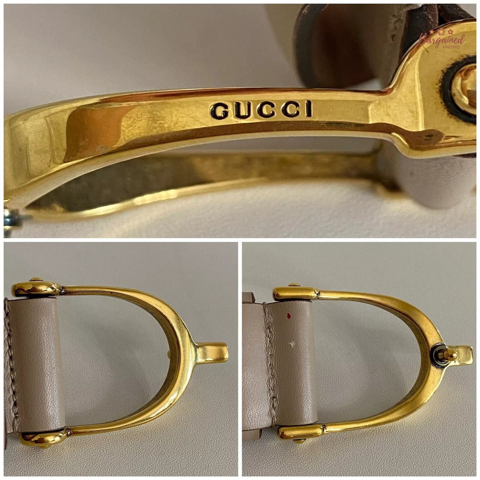 Gucci Gucci Beige Calfskin Leather Gold Horsebit Buckle Belt Size 28 - 3 Thumbnail