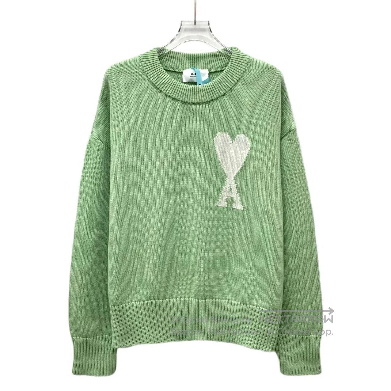 AMI Ami Green Heart Letter Embroidered Cotton Crew Neck Long S Size US S / EU 44-46 / 1 - 1 Thumbnail