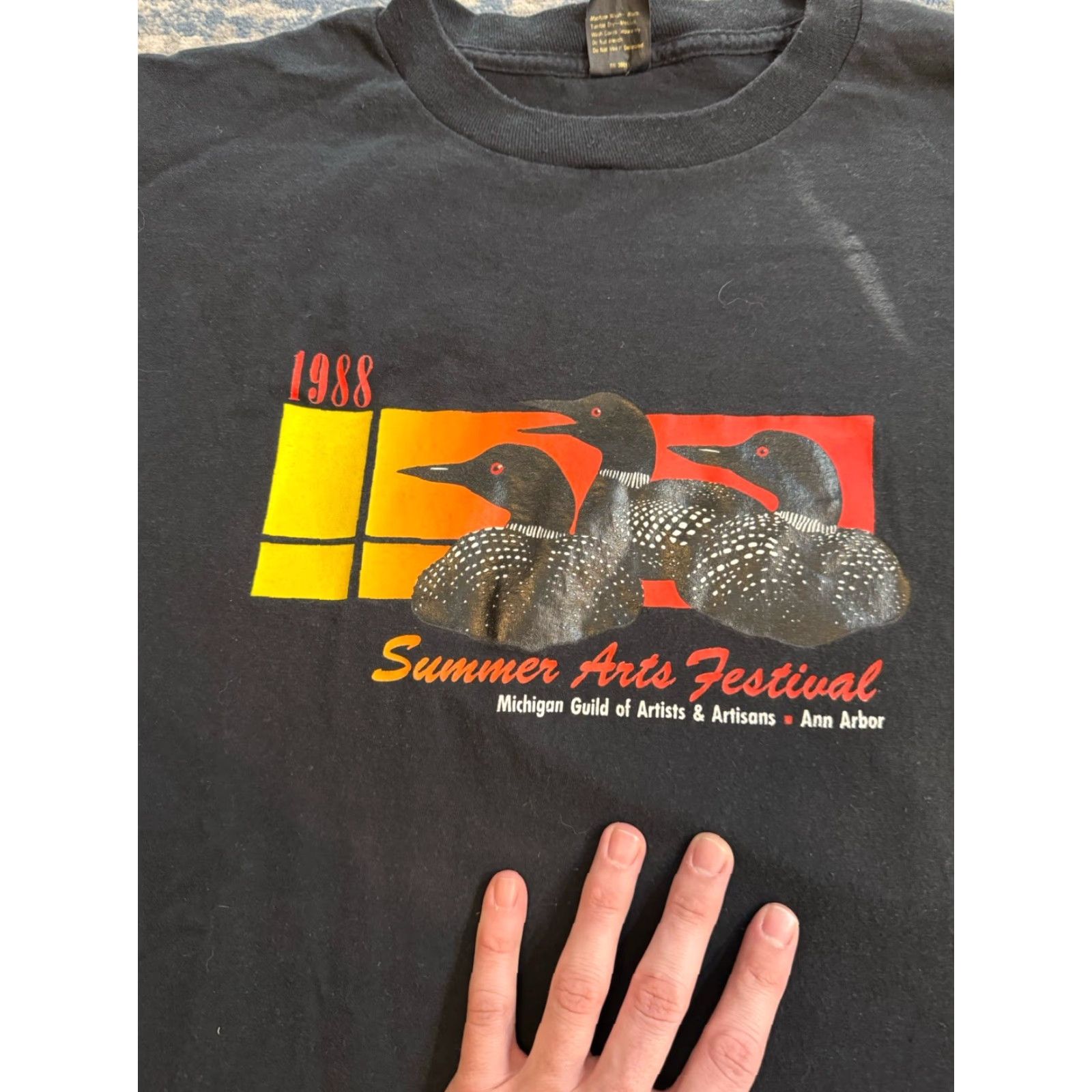 Anvil VINTAGE Ann Arbor Michigan Summer Arts Festival Loons T Shirt 2XL Black Cotton Anvil Mens Art 80s Size US XXL / EU 58 / 5 - 2 Thumbnail