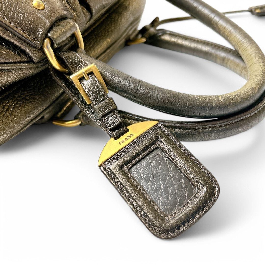 Prada Prada - Vitello Dino Metallic Vintage Leather Handbag Size ONE SIZE - 5 Thumbnail