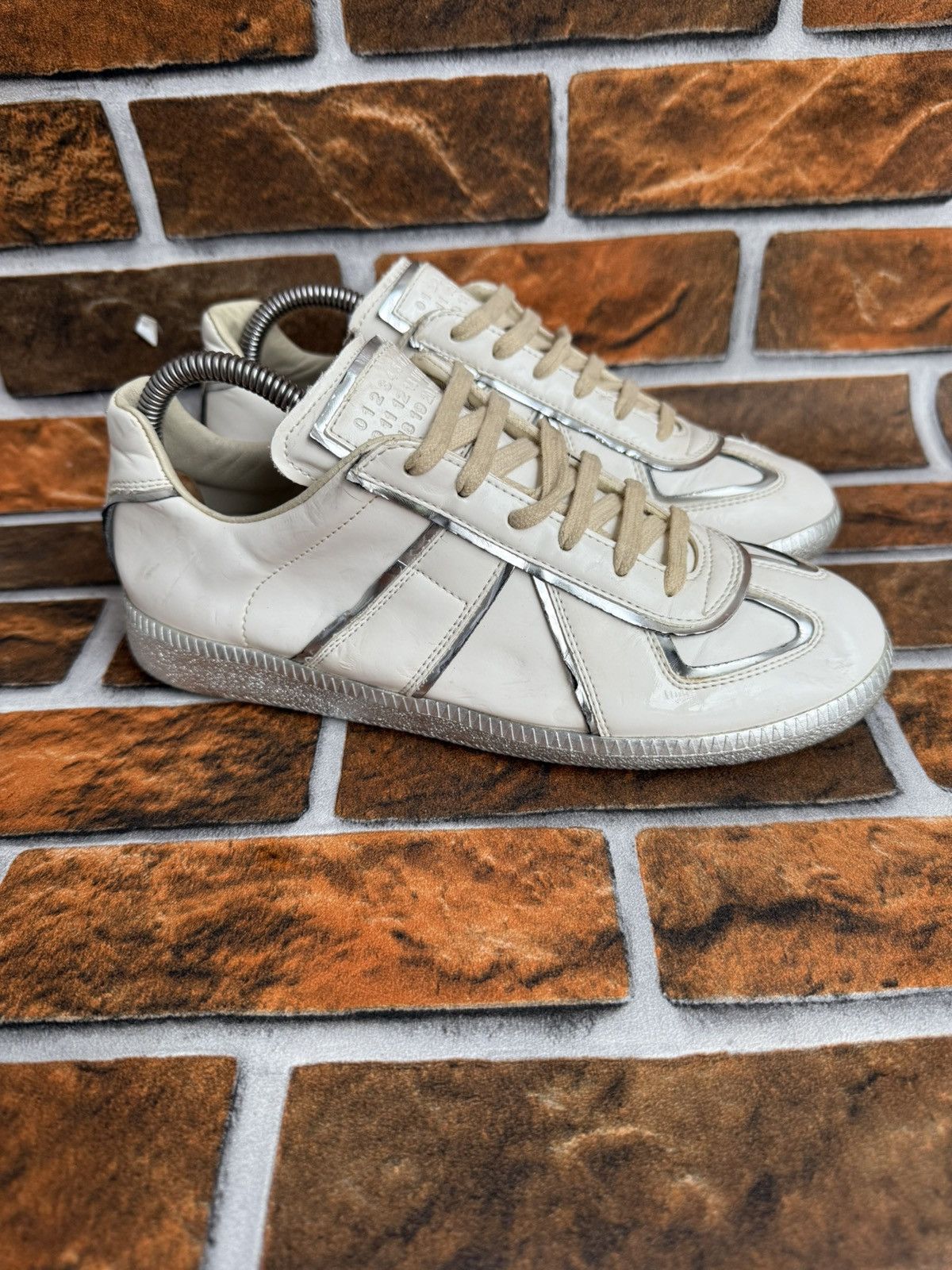 Maison Margiela ❤️Gats replica silver metal trim sneakers Size US 5 / EU 37 - 2 Thumbnail
