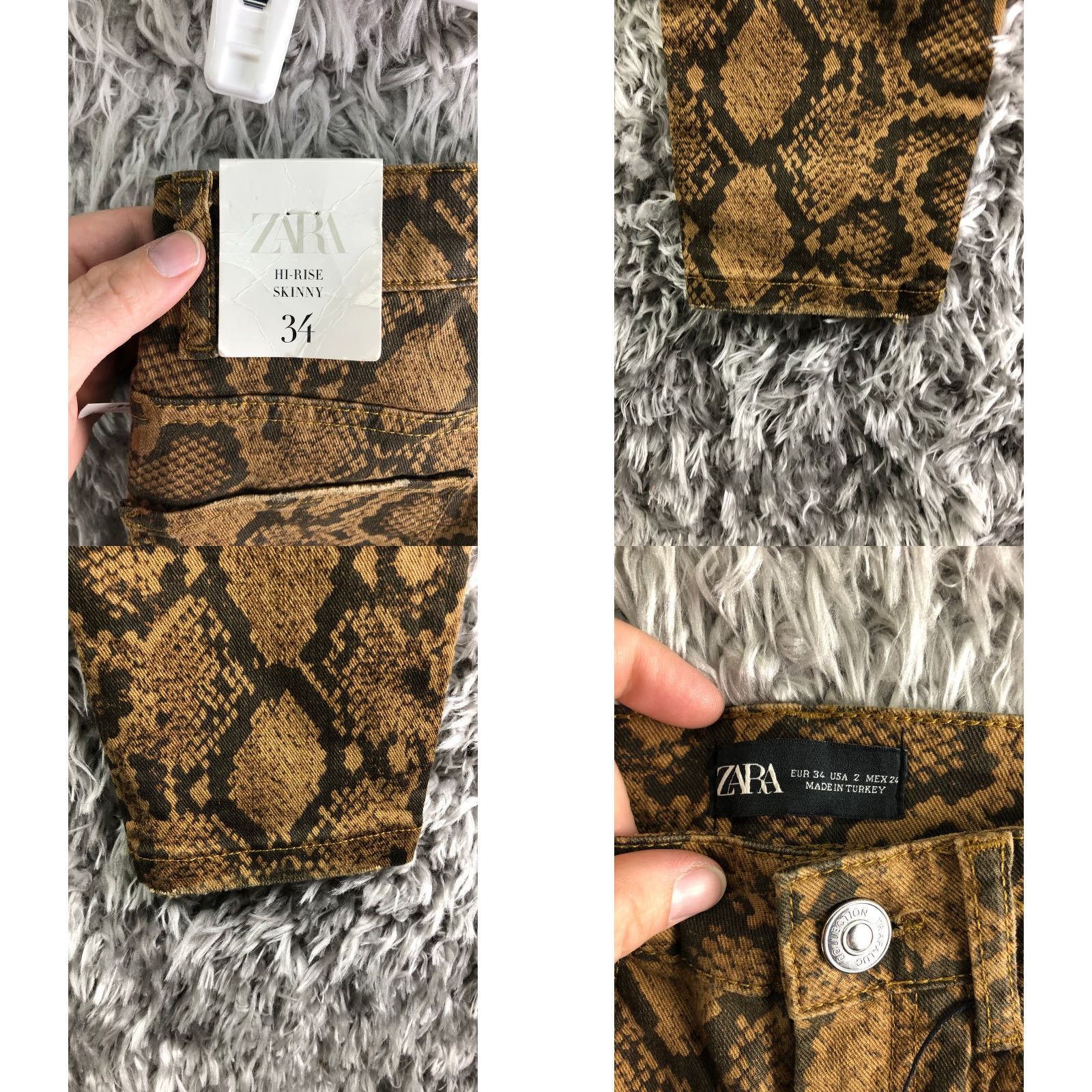 Zara ZARA Jeans High Rise Skinny Brown Snake Print Womens Size 34 US 2 Denim Regular Fit 5-Pocket Vintage: No Size 26" / US 2 / IT 38 - 8 Thumbnail