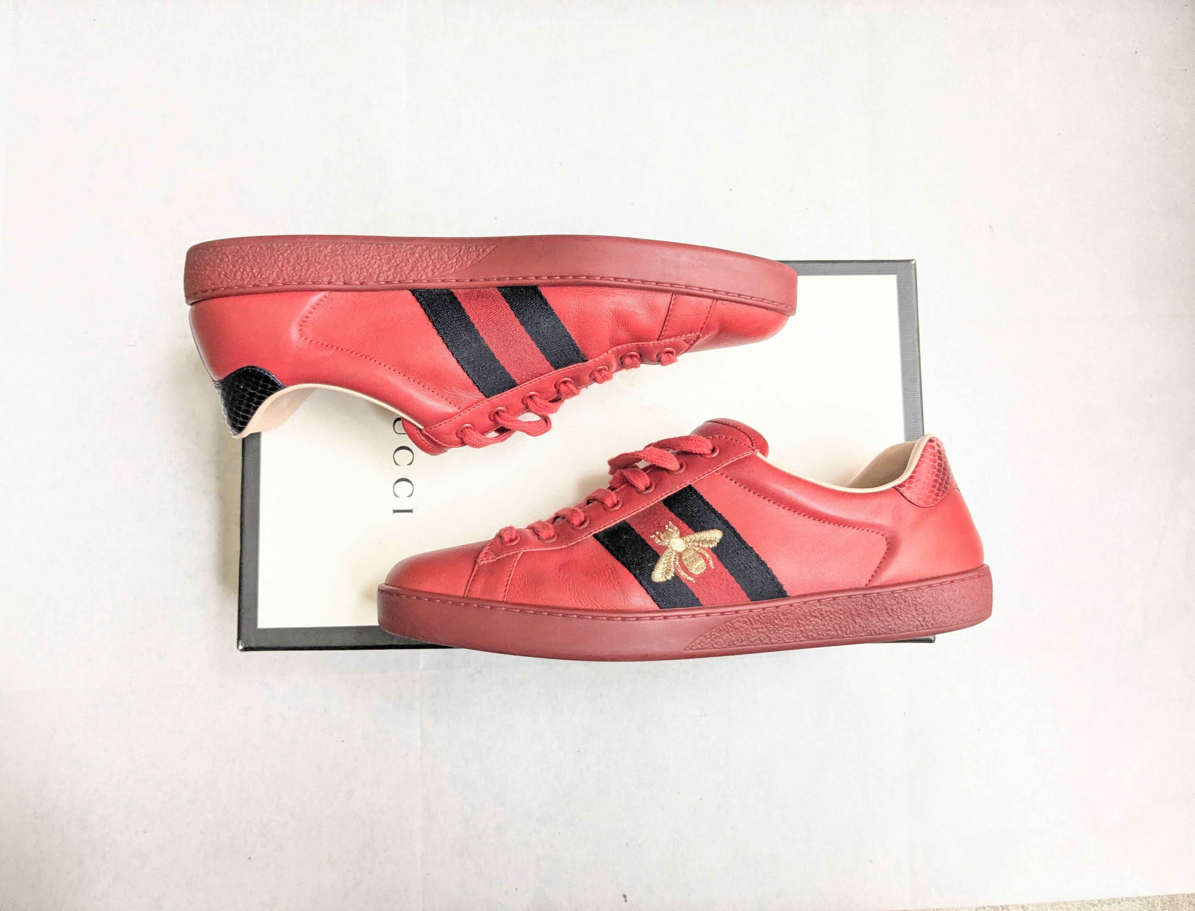 Gucci Gucci Ace Sneakers 9.5 Red Low Tops Leather Tennis Size US 9.5 / EU 42-43 - 4 Thumbnail
